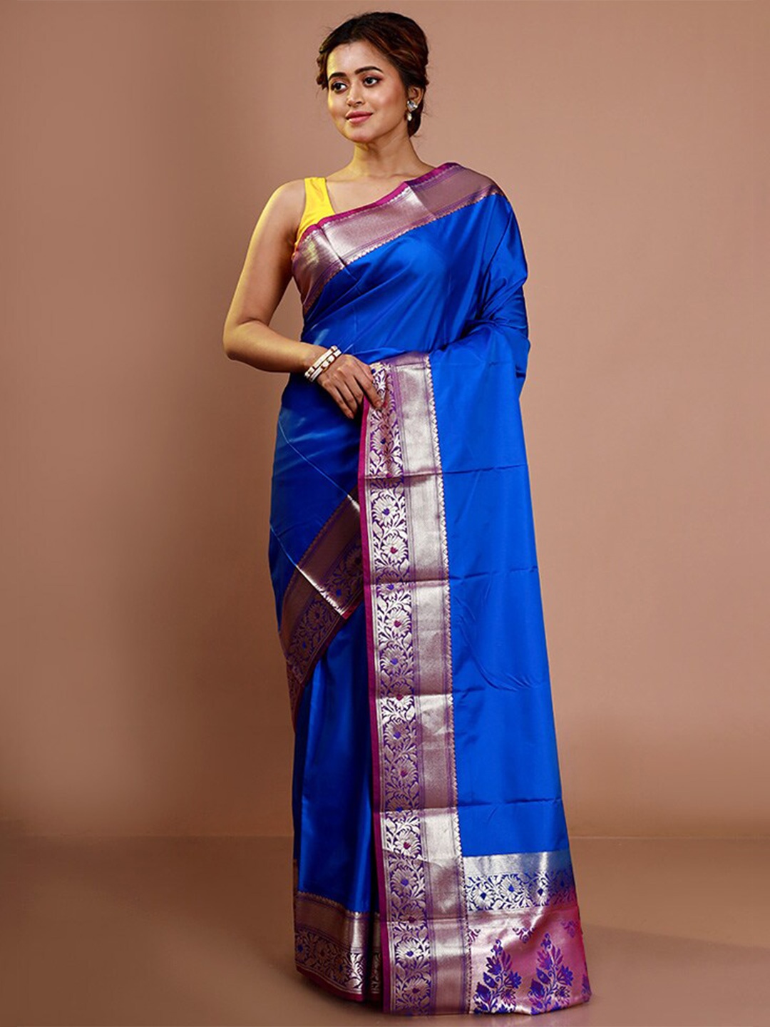 

AllSilks Zari Silk Blend Kanjeevaram Saree, Blue
