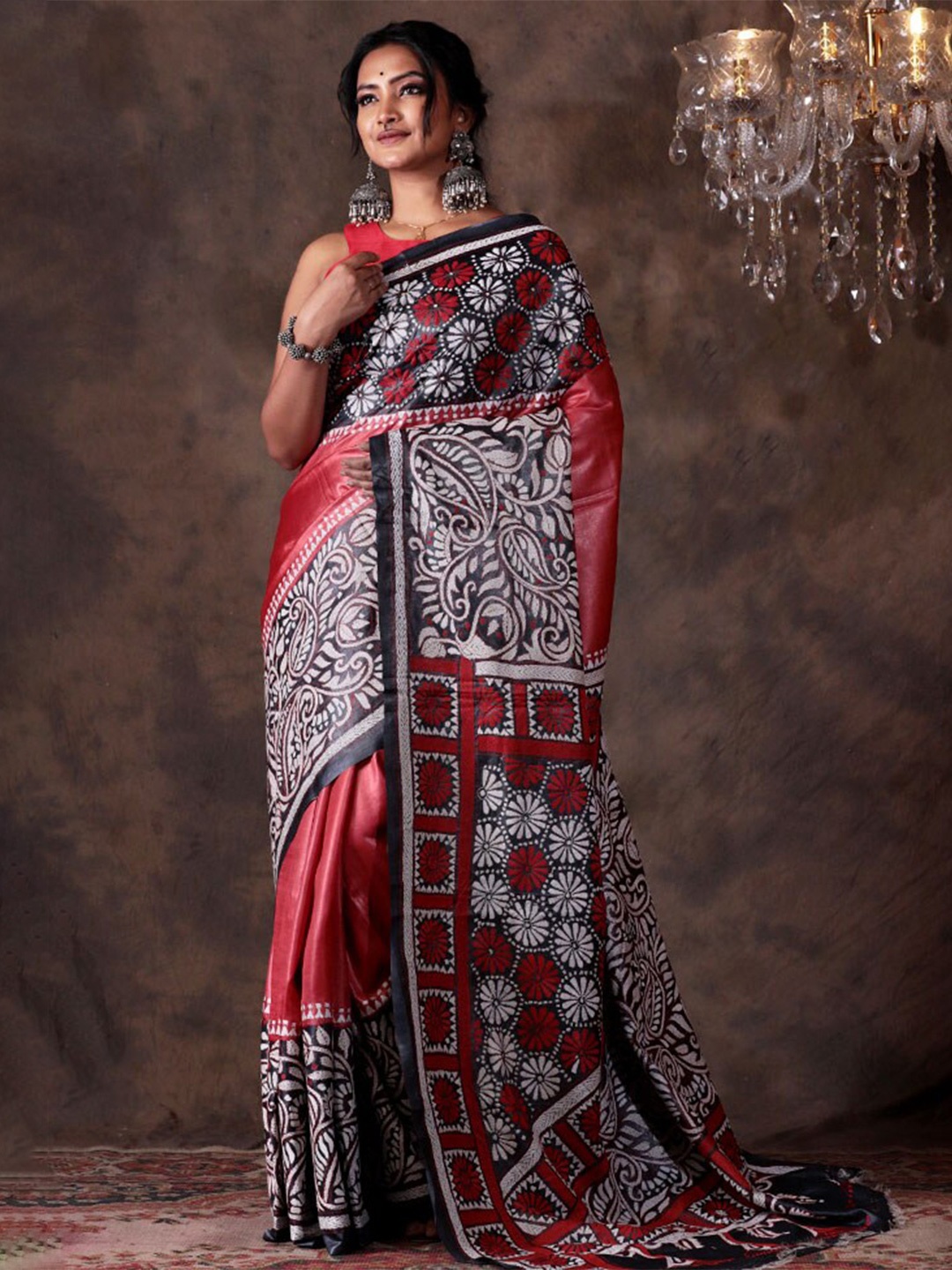 

AllSilks Paisley Pure Silk Saree, Red