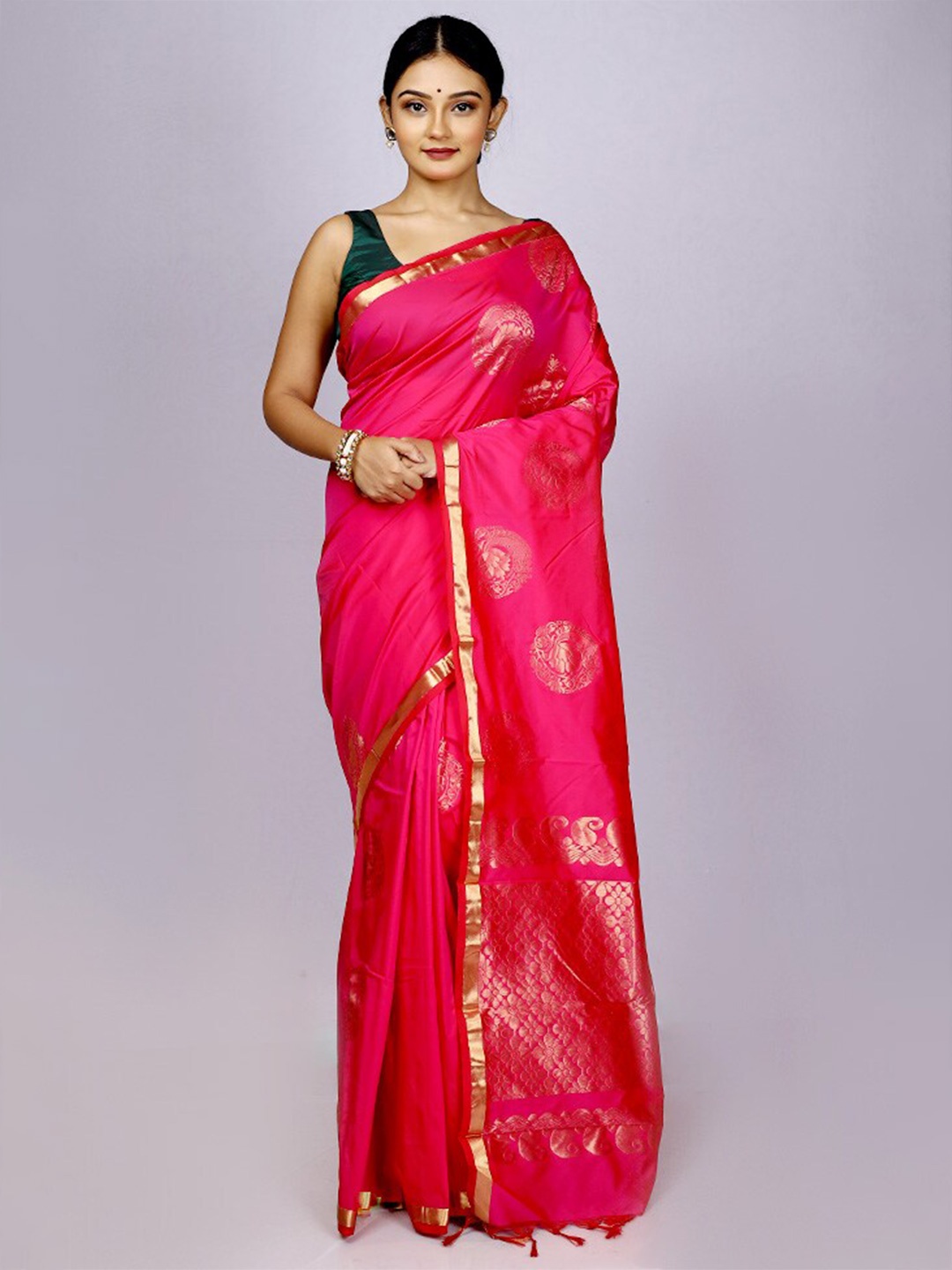 

AllSilks Ethnic Motifs Zari Kanjeevaram Saree, Pink