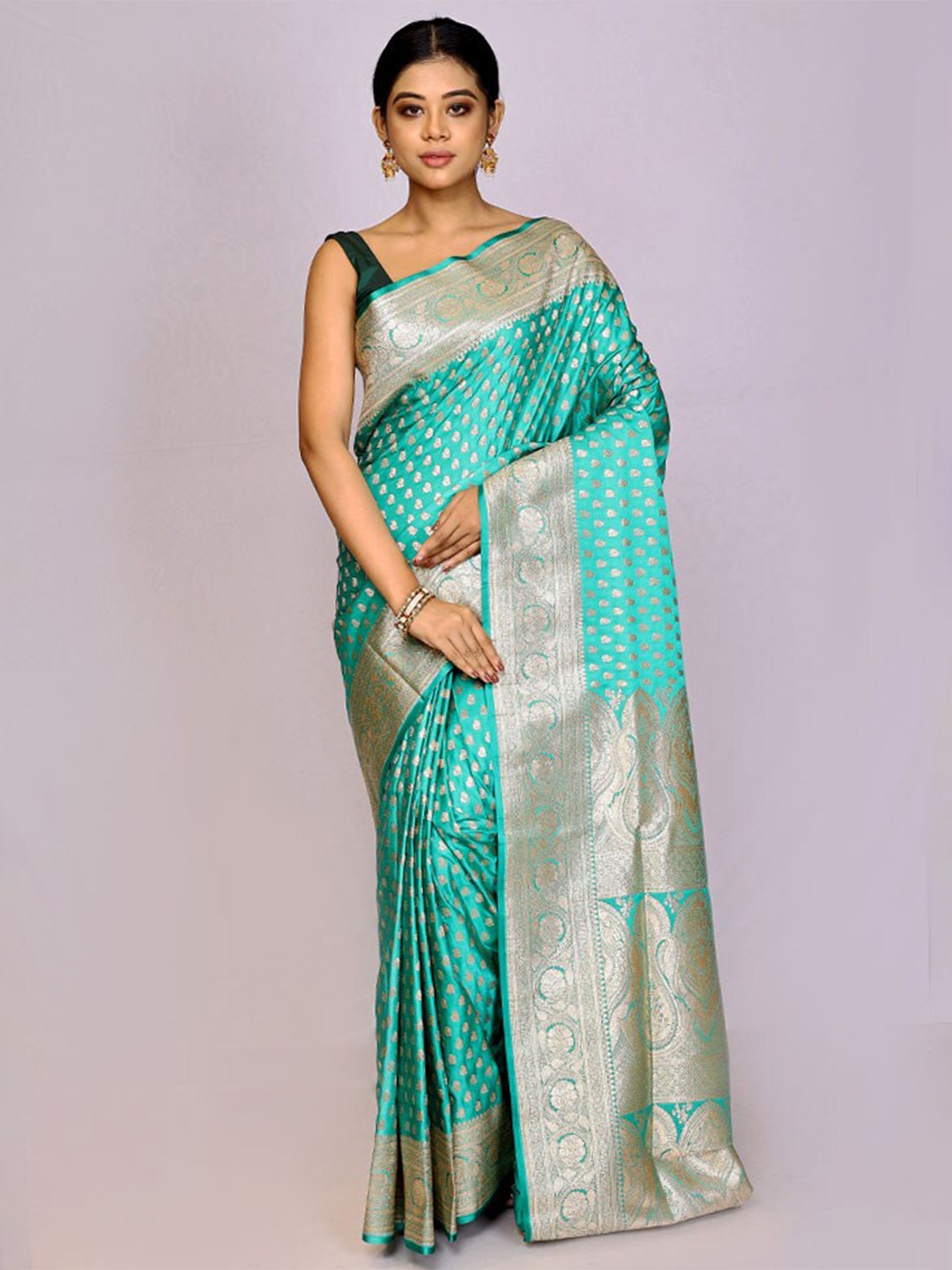 

AllSilks Ethnic Motifs Woven Design Zari Banarasi Saree, Sea green