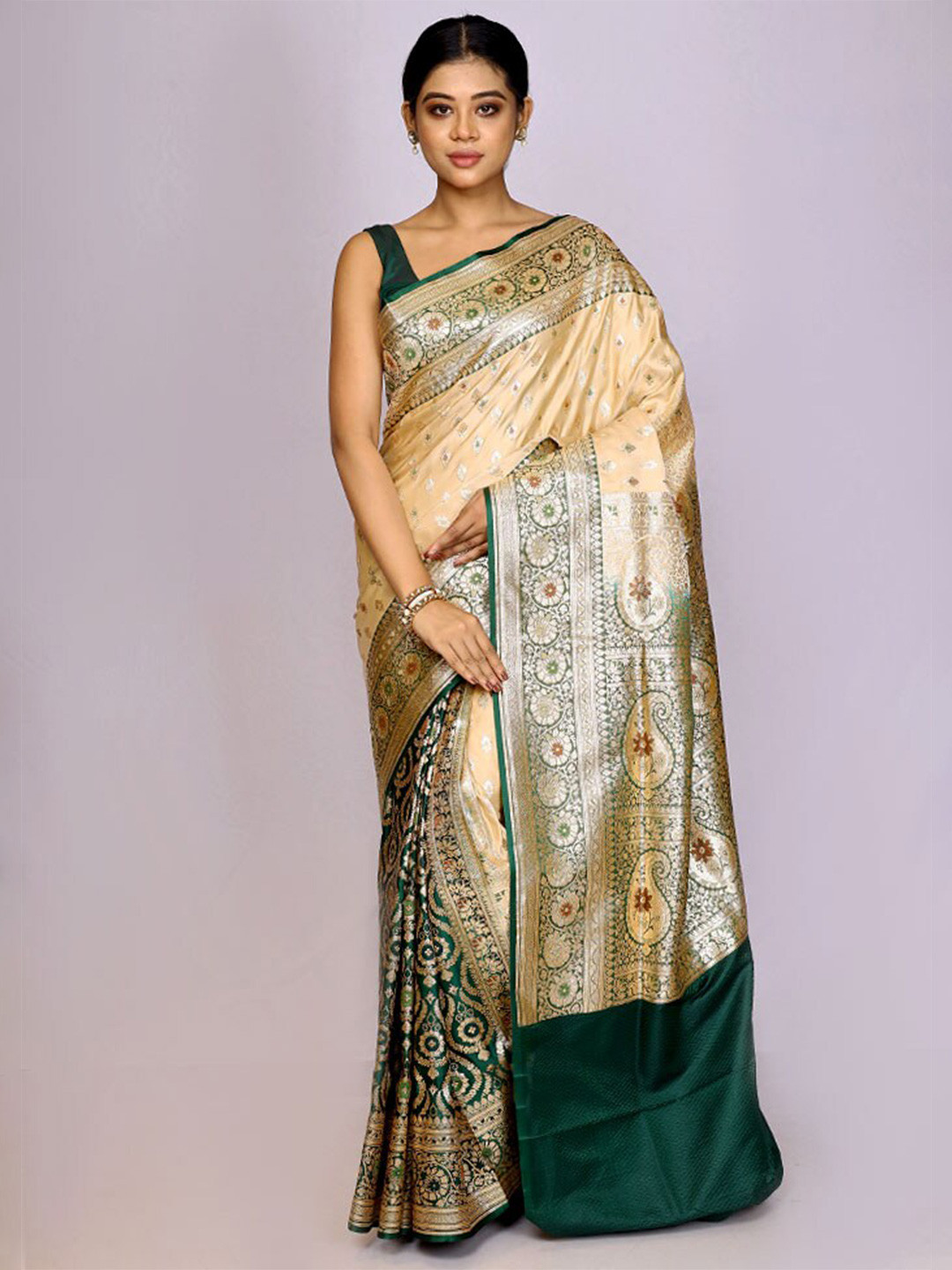 

AllSilks Ethnic Motifs Woven Design Zari Banarasi Saree, Cream