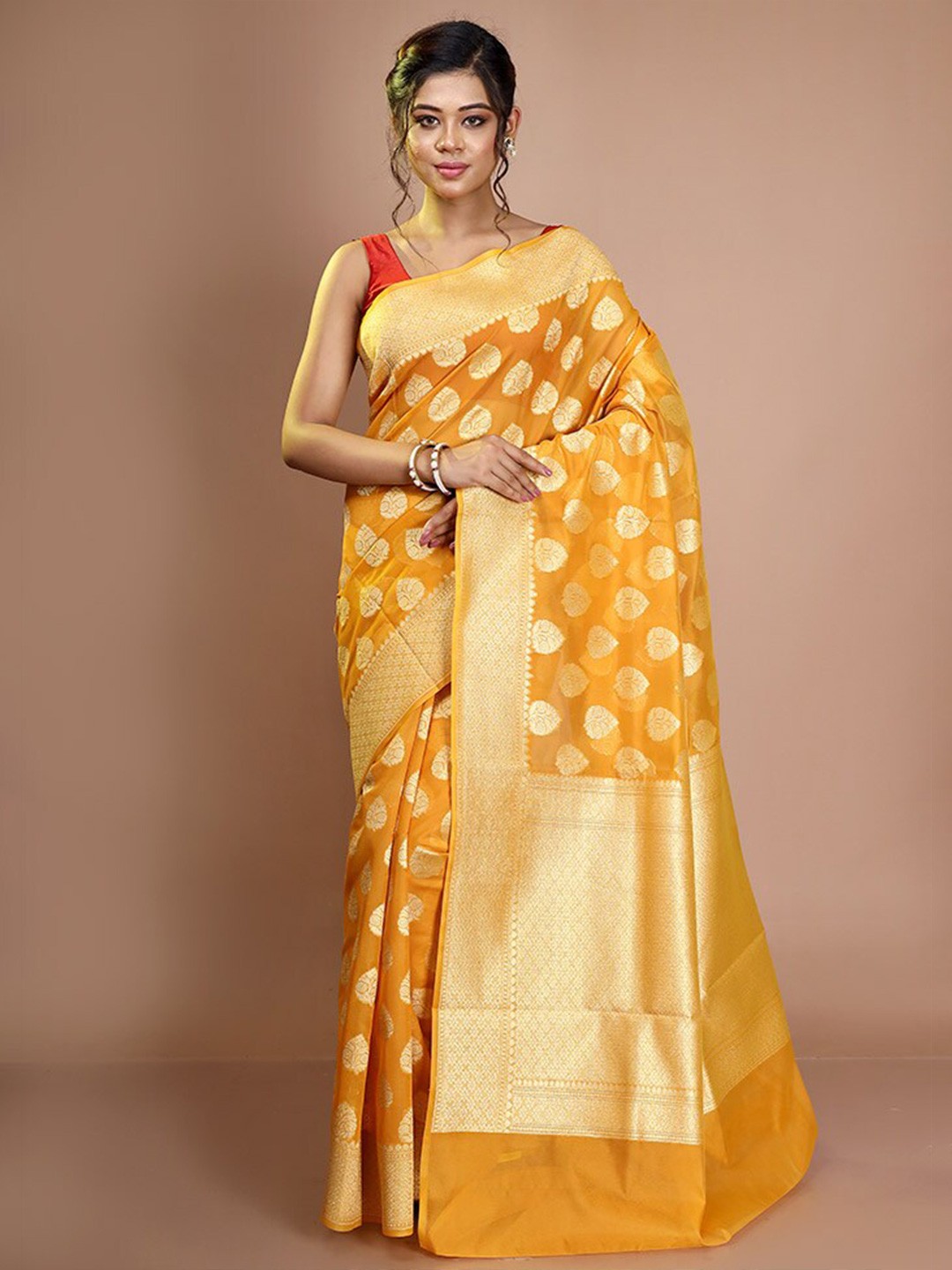 

AllSilks Ethnic Motifs Woven Design Zari Silk Blend Saree, Yellow
