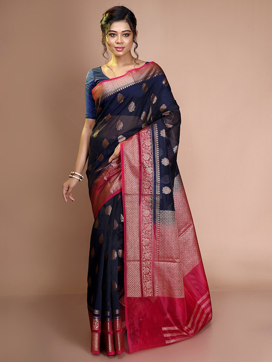 

AllSilks Ethnic Motifs Woven Design Zari Saree, Blue