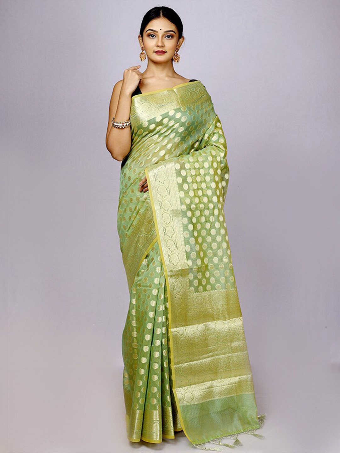 

AllSilks Woven Design Zari Silk Cotton Saree, Green