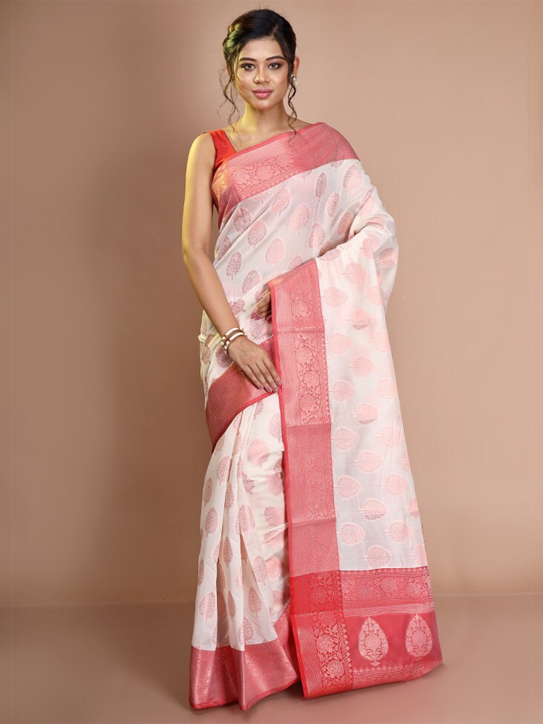 

AllSilks Ethnic Motifs Woven Design Zari Silk Cotton Saree, Pink