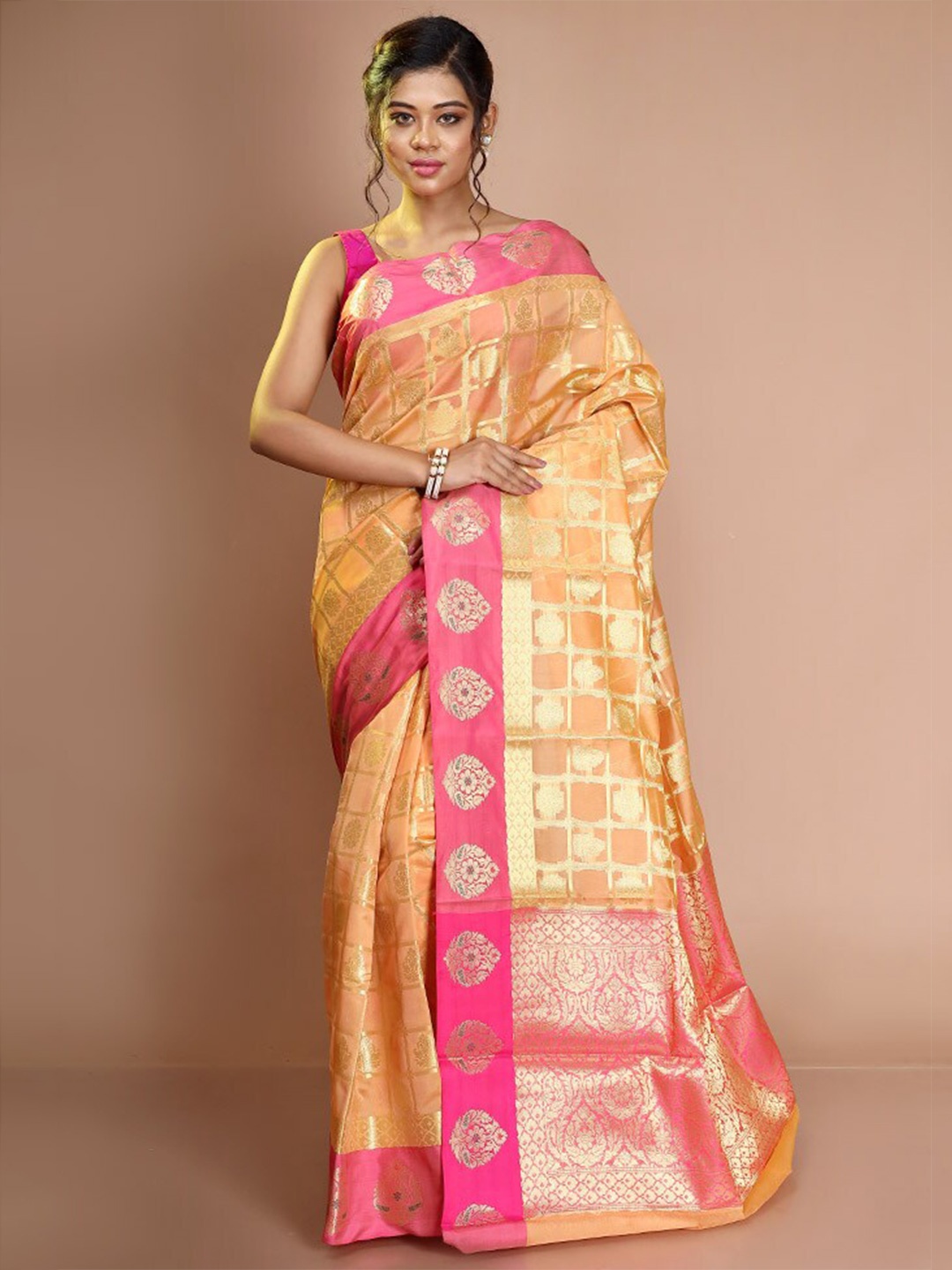 

AllSilks Woven Design Zari Silk Cotton Saree, Yellow