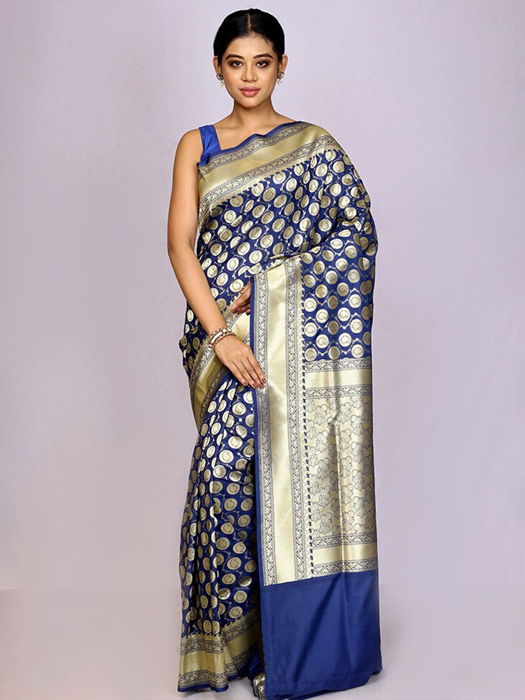 

AllSilks Paisley Zari Silk Blend Saree With Blouse Piece, Blue