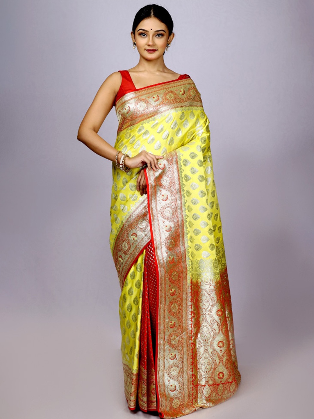 

AllSilks Woven Design Zari Banarasi Saree, Yellow