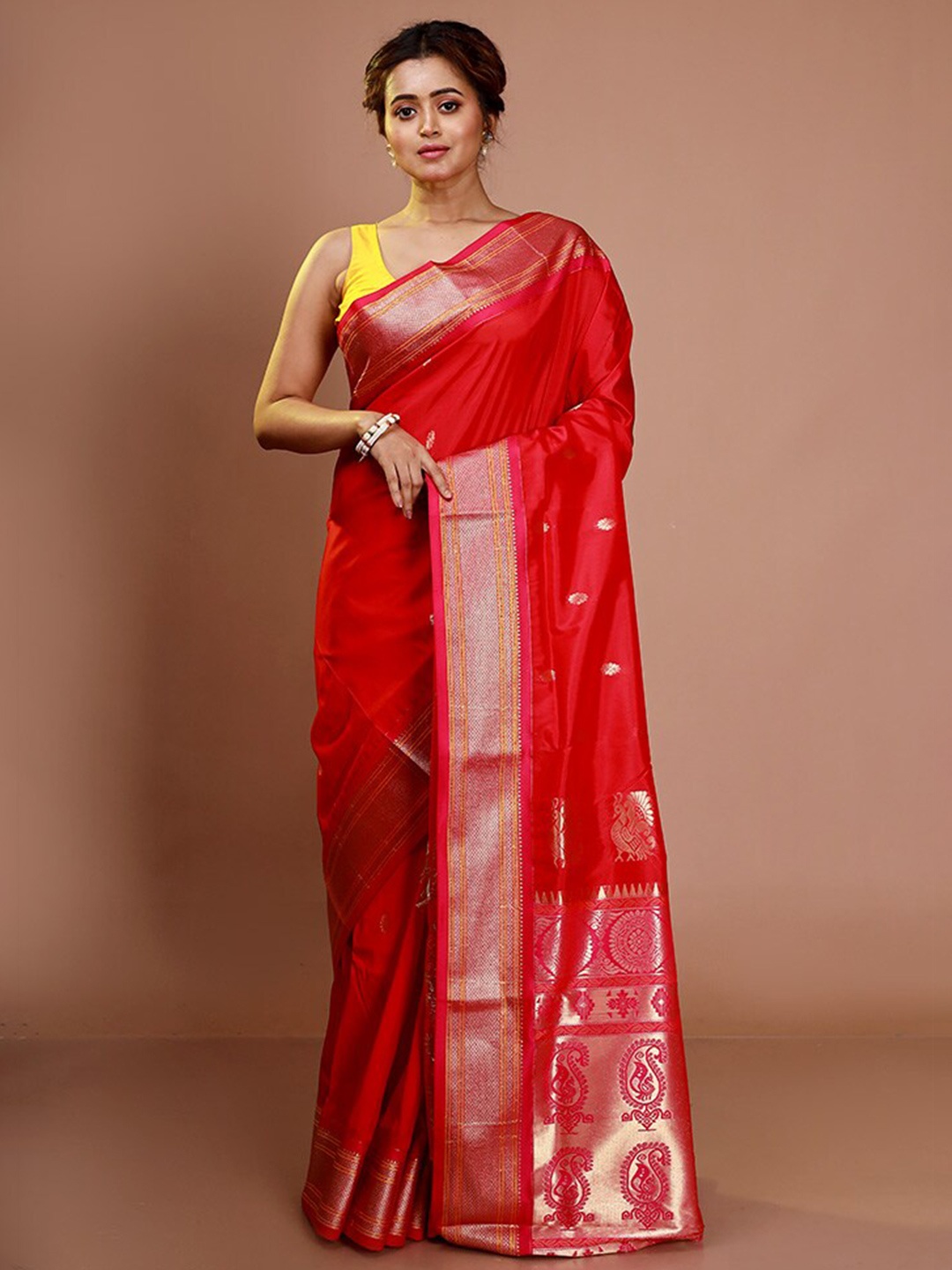 

AllSilks Ethnic Motifs Woven Design Zari Kanjeevaram Saree, Pink