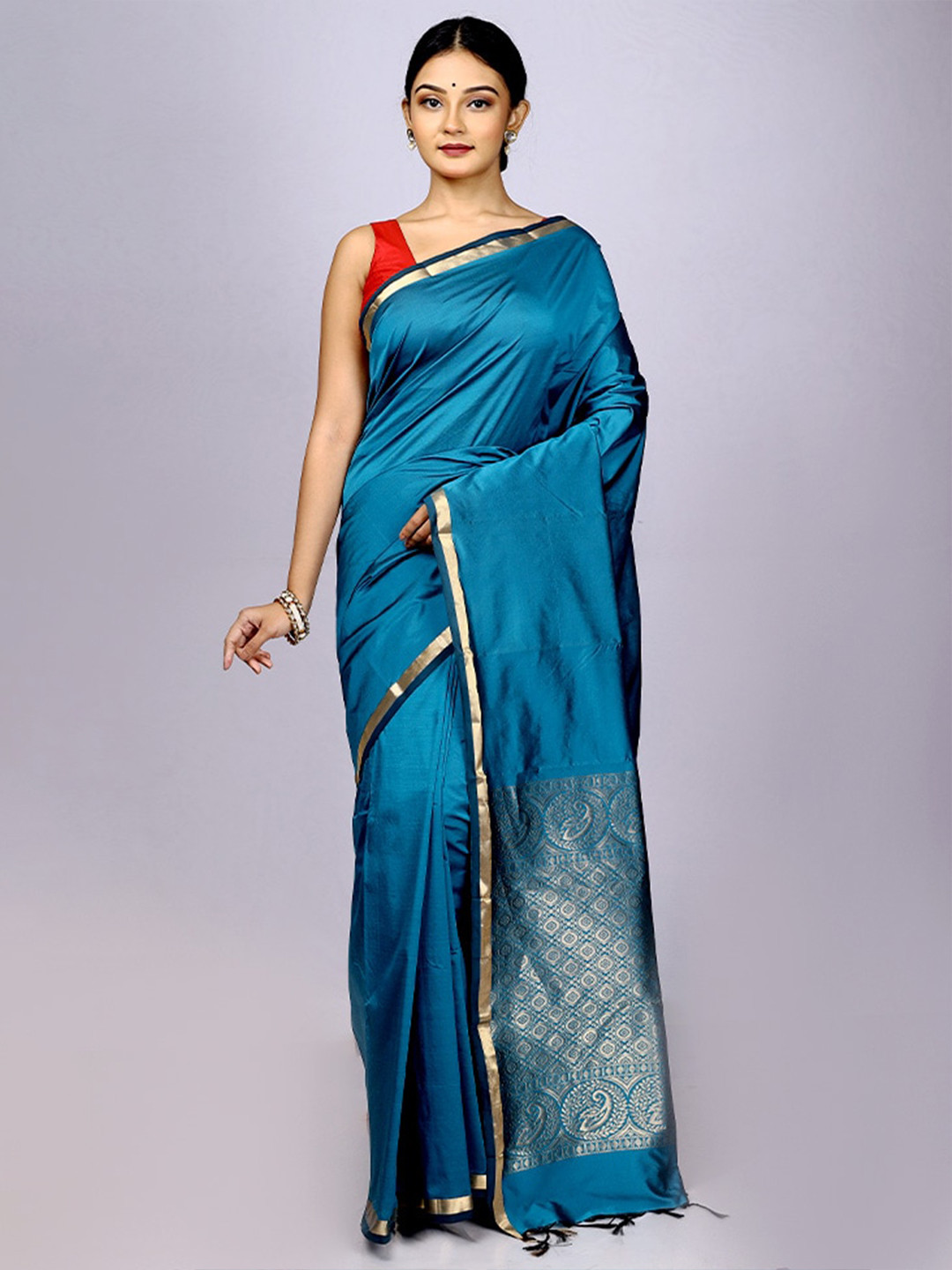 

AllSilks Tasseled Zari Kanjeevaram Saree, Blue