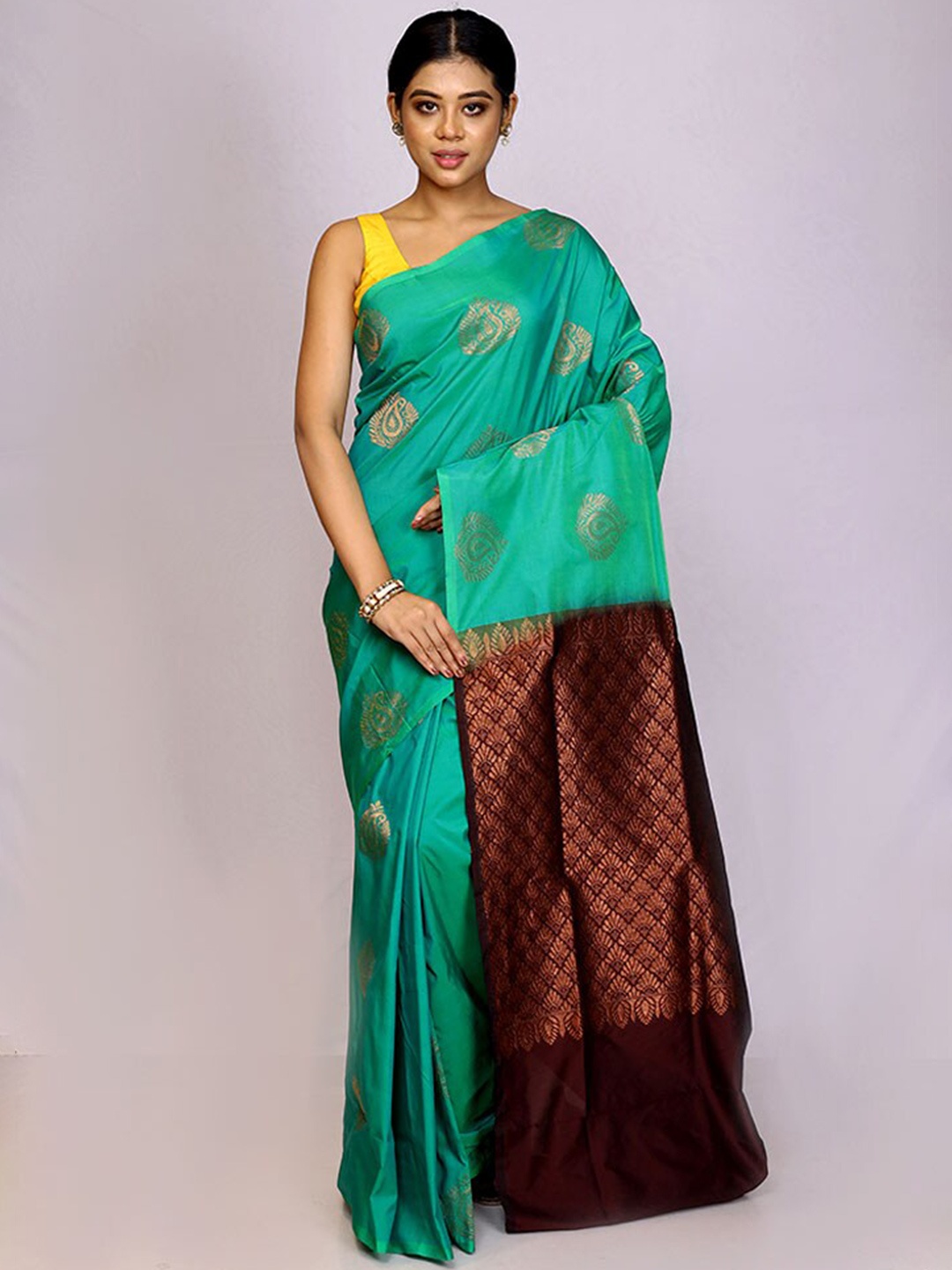 

AllSilks Paisley Woven Design Zari Kanjeevaram Saree, Green