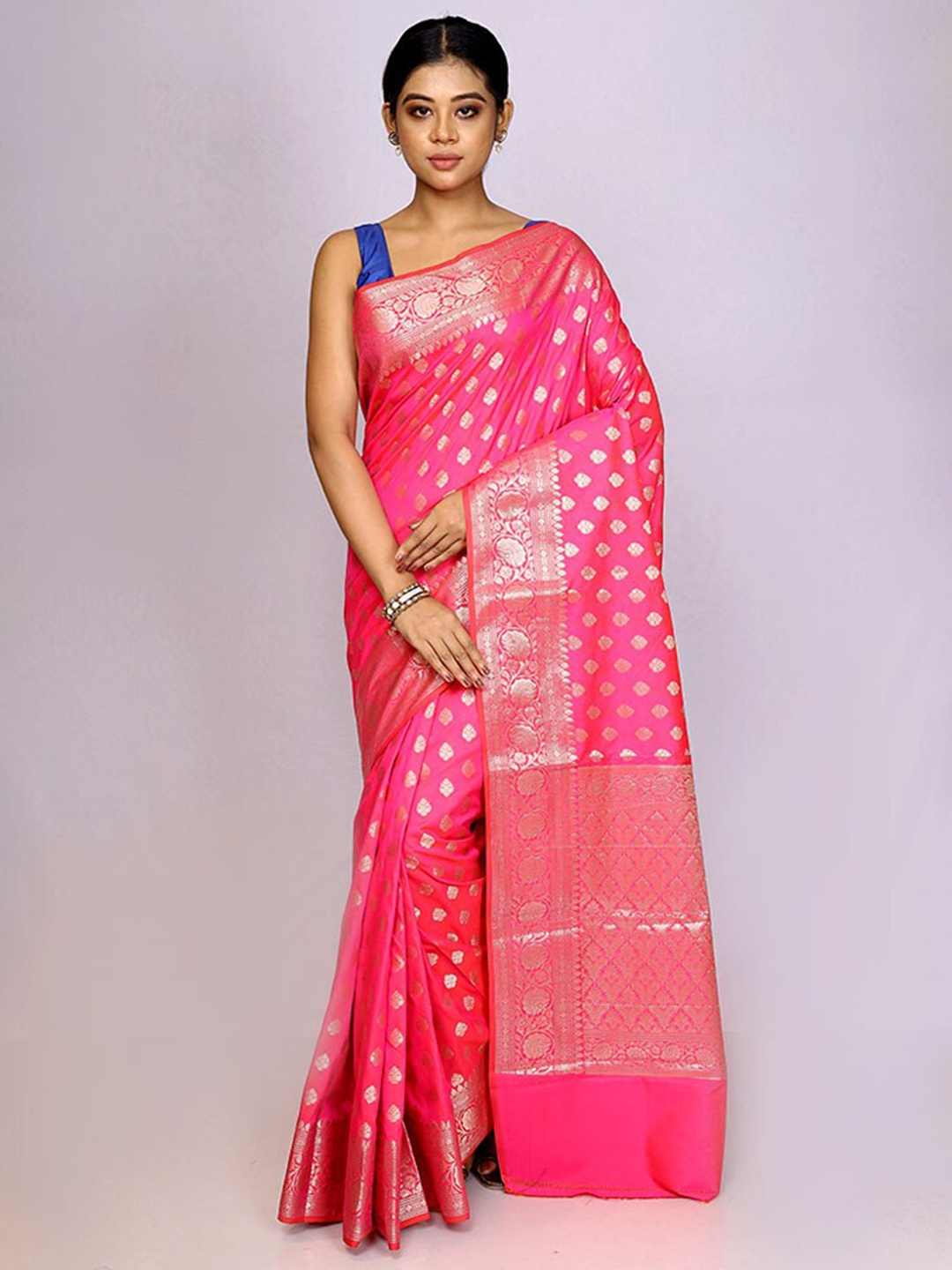 

AllSilks Ethnic Motifs Woven Design Zari Saree, Pink