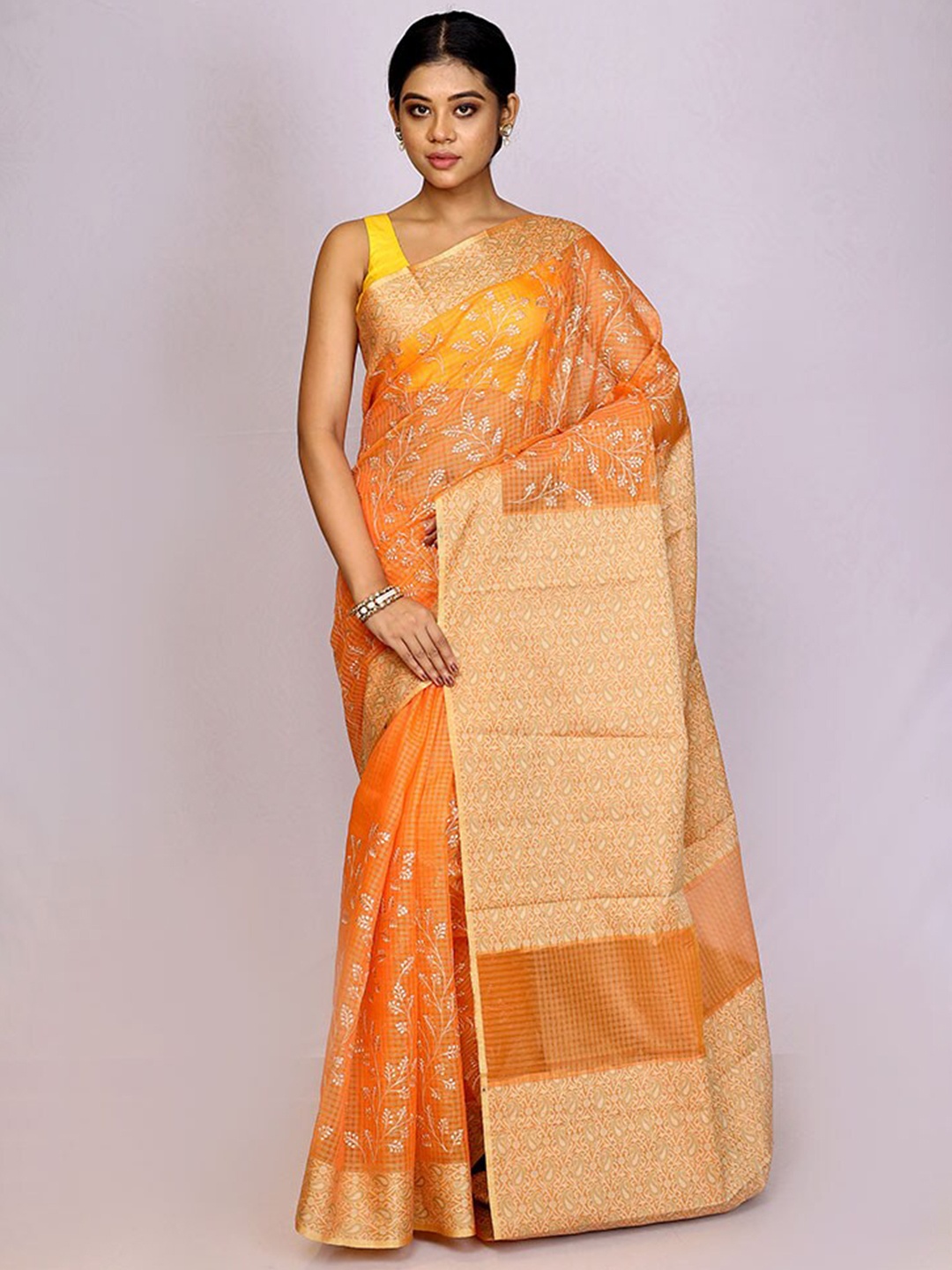 

AllSilks Woven Design Pure Cotton Kota Saree, Orange