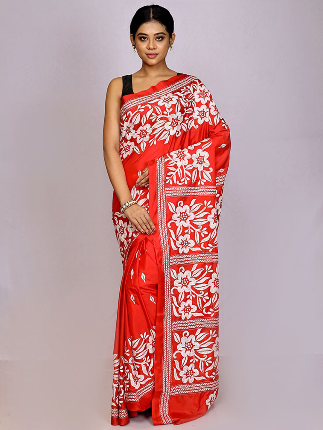 

AllSilks Floral Printed Pure Silk Saree, Red