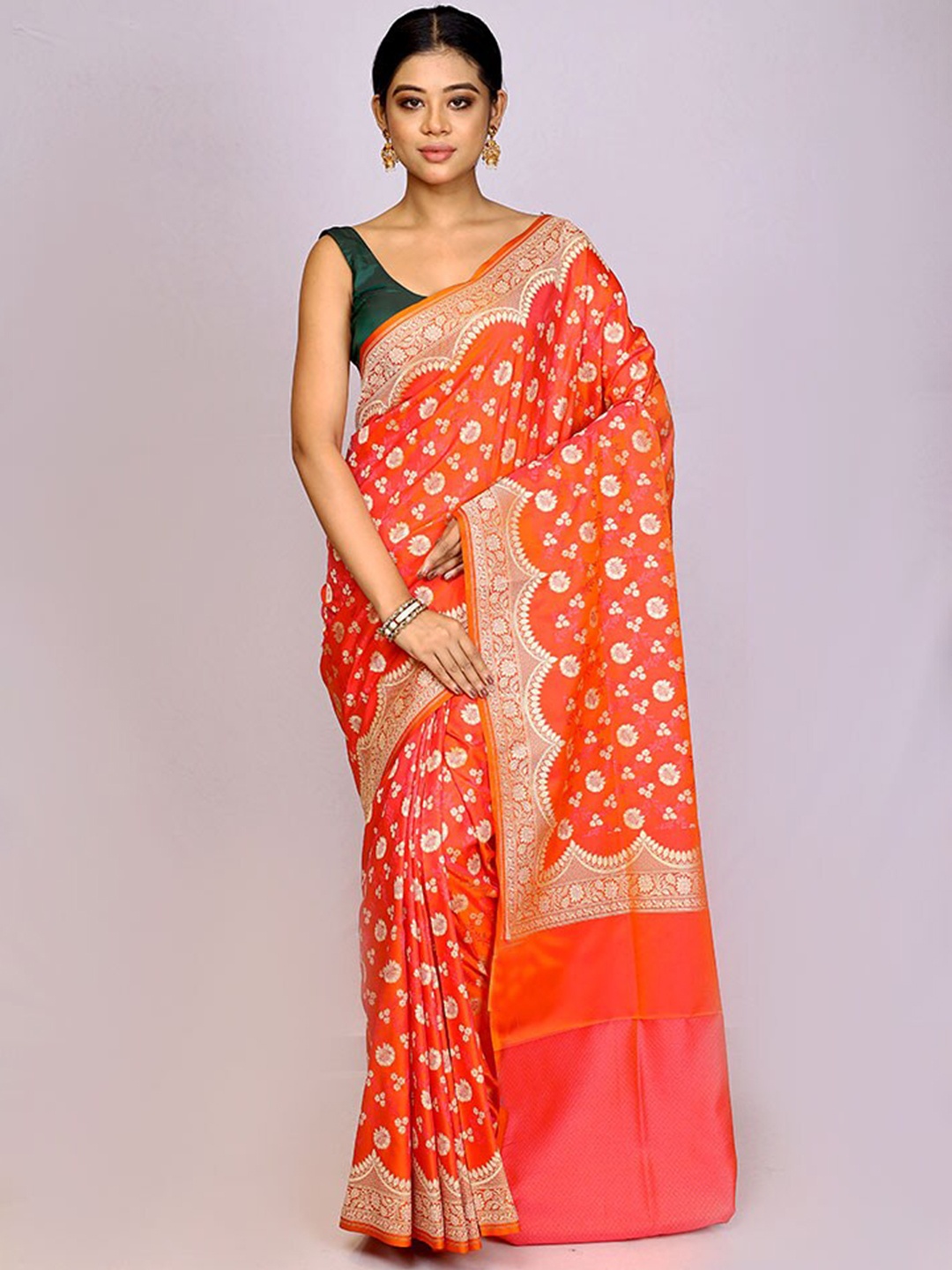 

AllSilks Floral Woven Design Zari Banarasi Saree, Pink