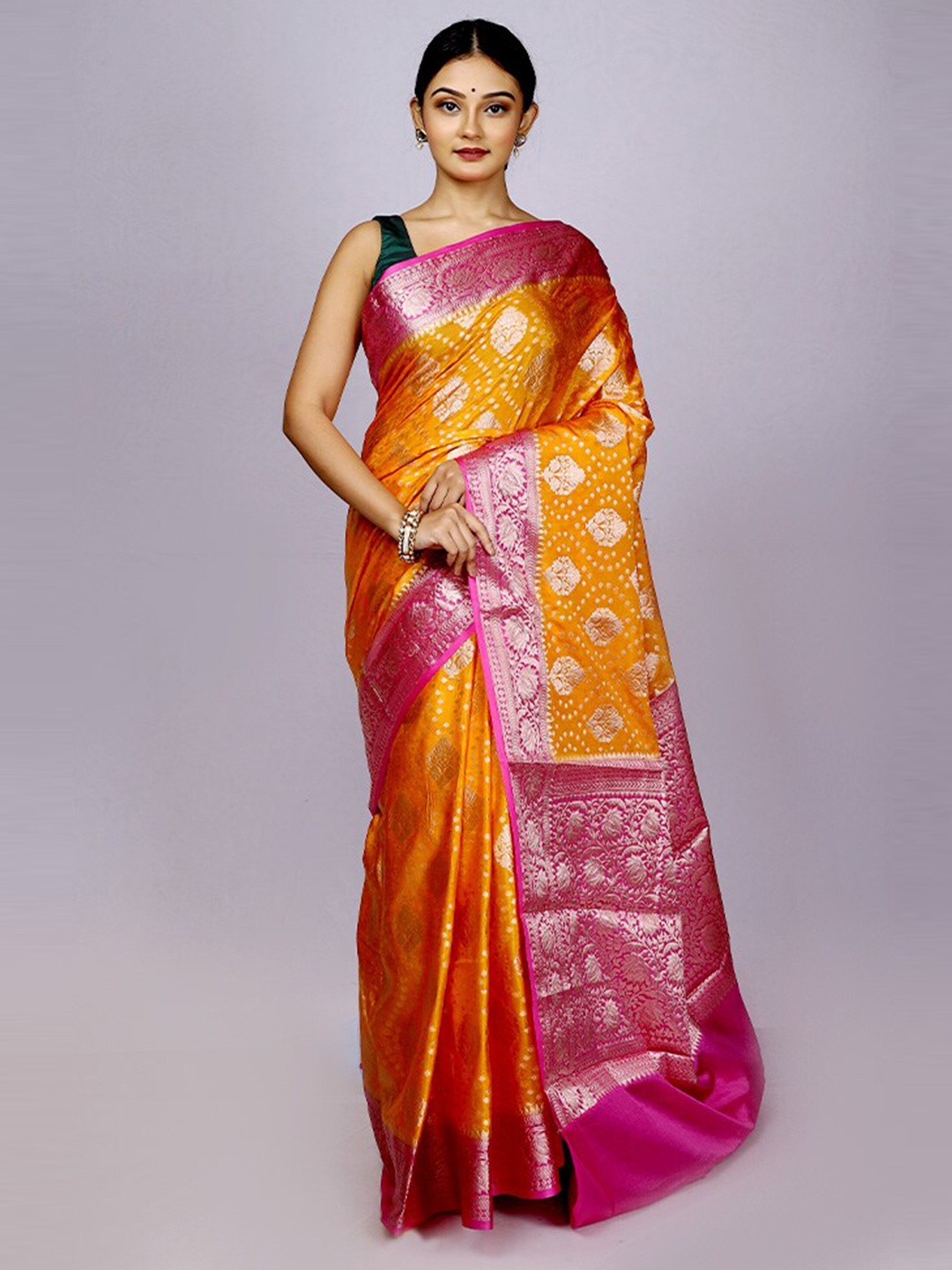 

AllSilks Ethnic Motif Zari Silk Cotton Saree With Blouse Piece, Orange