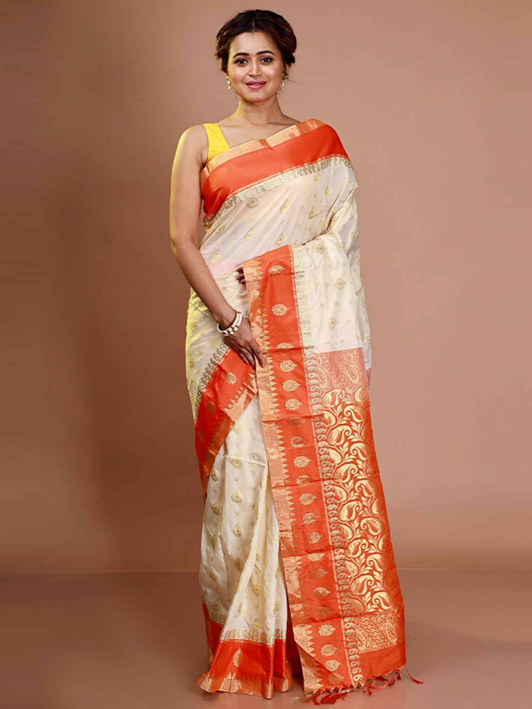 

AllSilks Woven Design Zari Kanjeevaram Saree, White