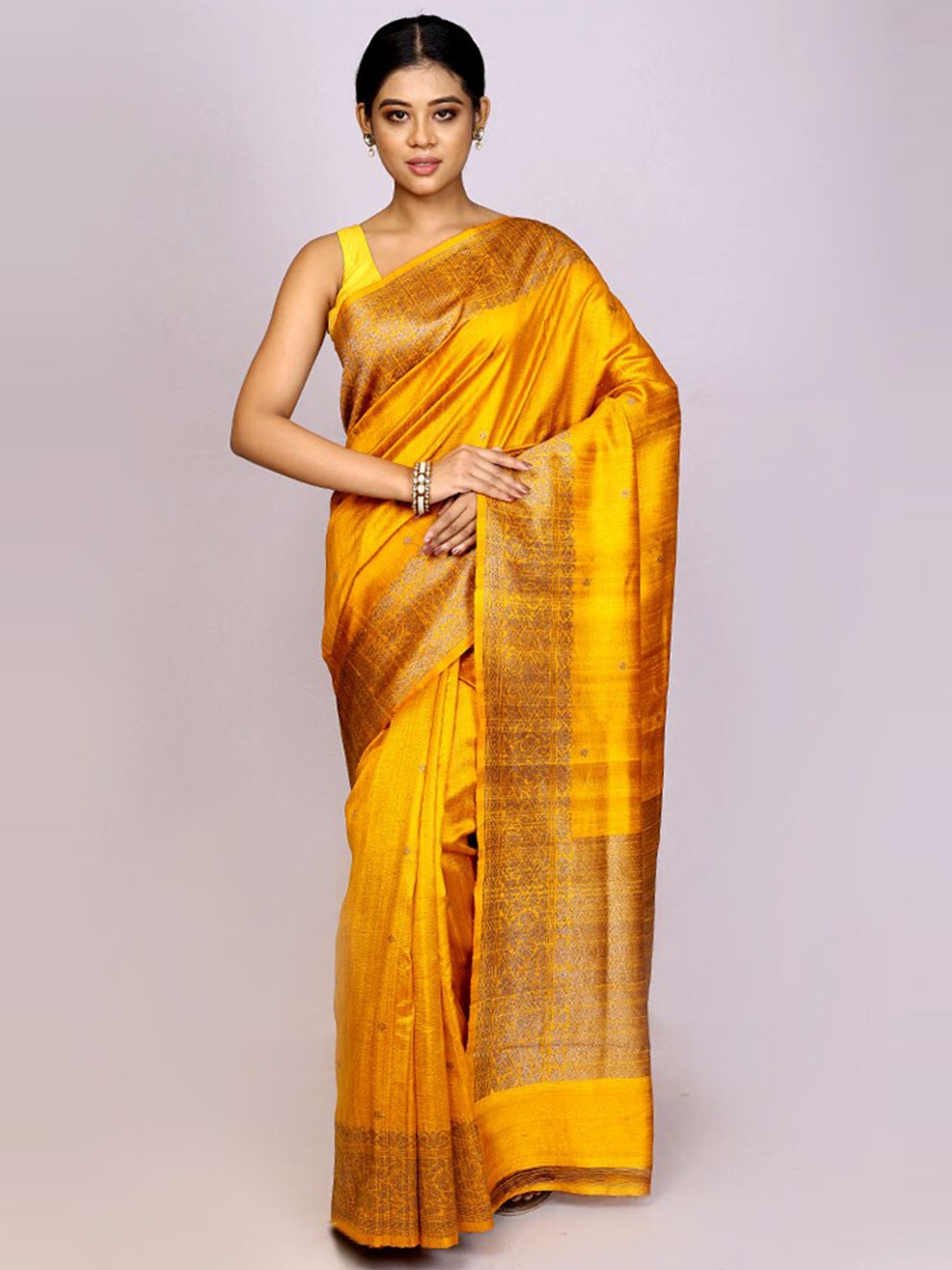 

AllSilks Ethnic Motifs Woven Design Zari Pure Silk Tussar Saree, Yellow