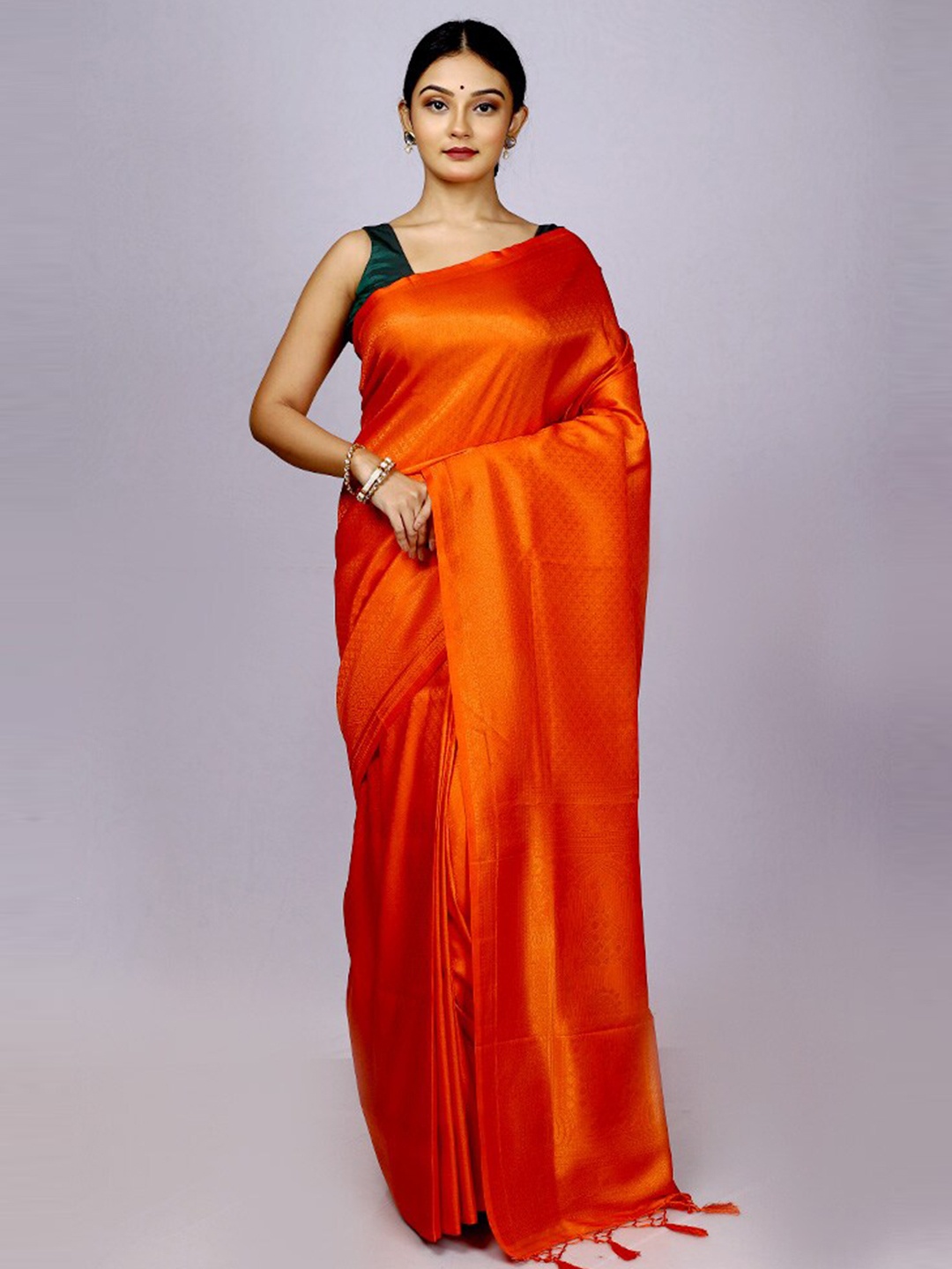 

AllSilks Woven Design Zari Silk Blend Saree, Orange