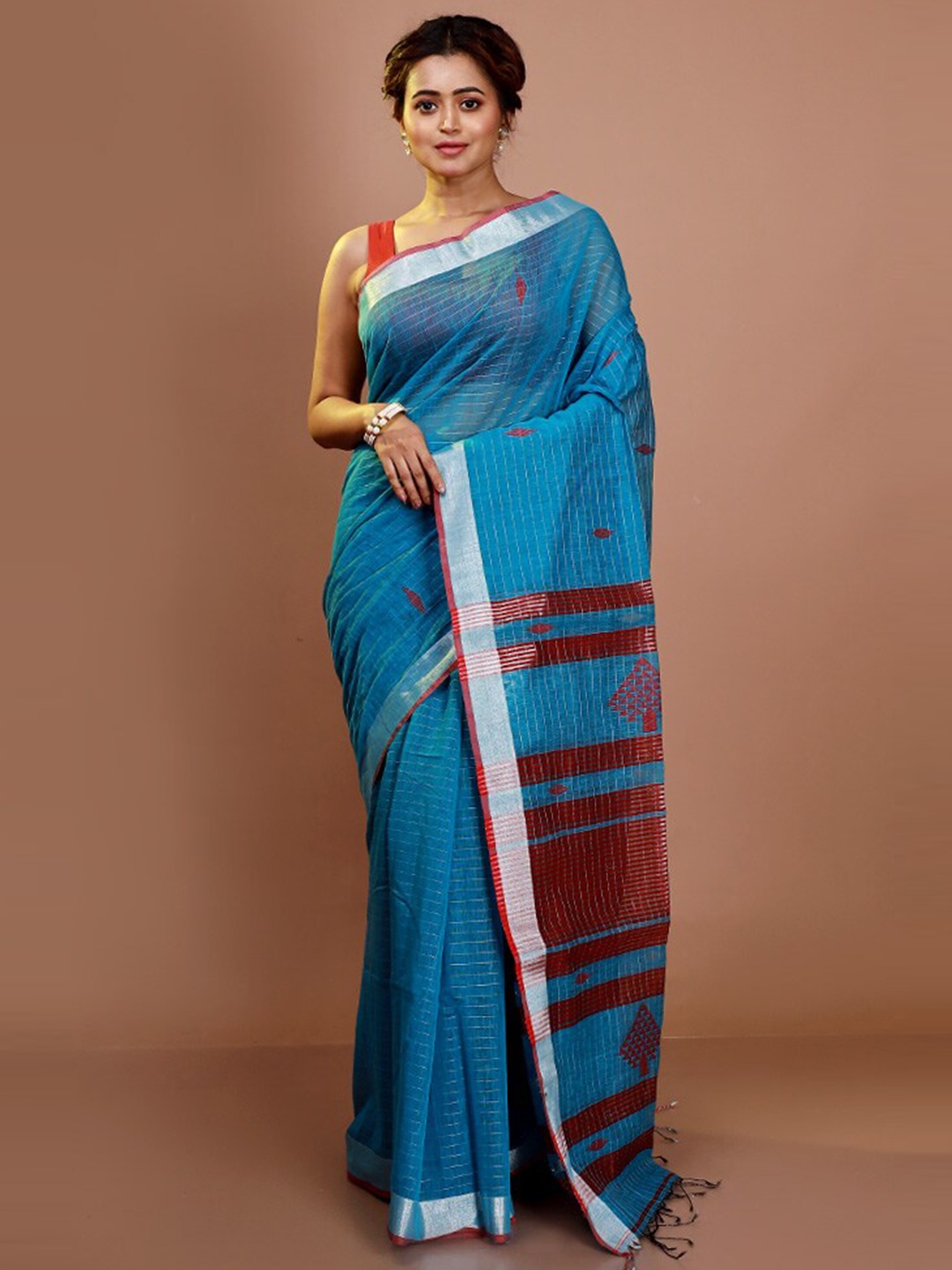 

AllSilks Striped Zari Saree, Blue