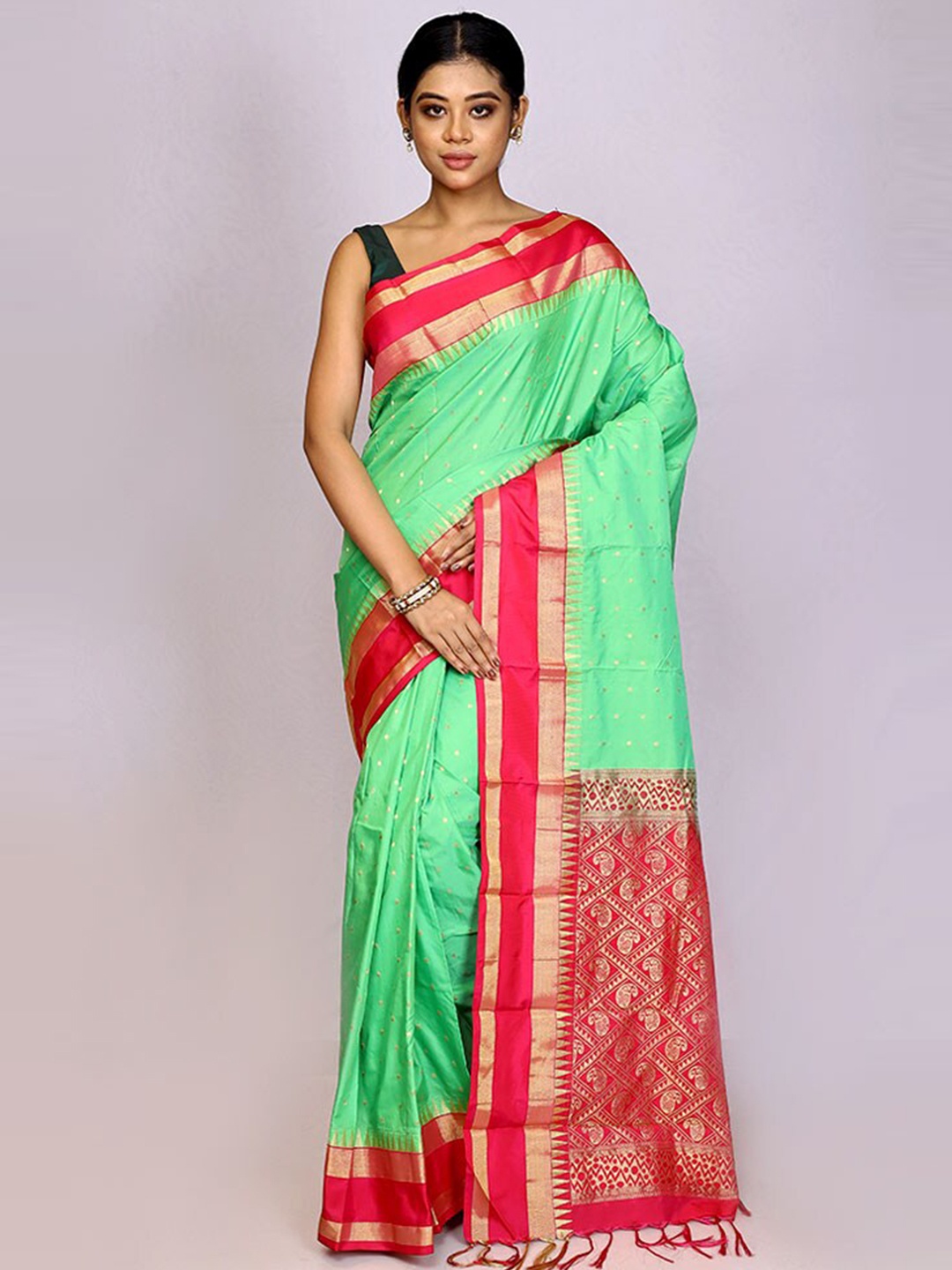 

AllSilks Woven Design Zari Kanjeevaram Saree, Green