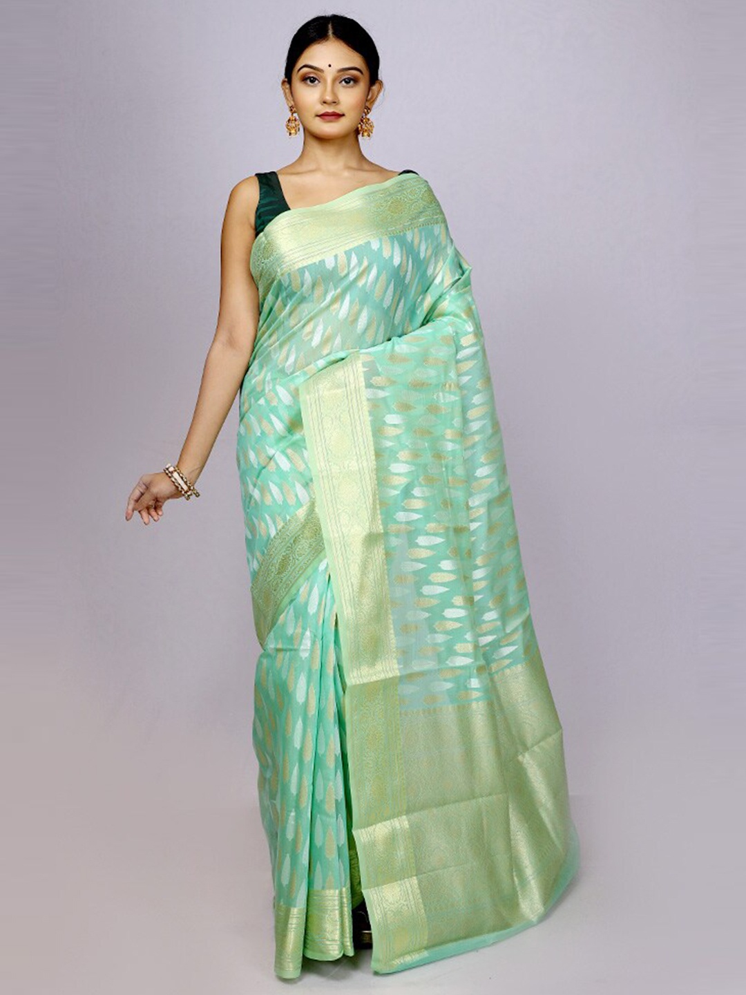 

AllSilks Ethnic Woven Design Zari Silk Cotton Saree, Blue