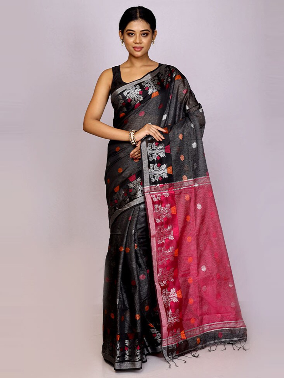

AllSilks Woven Design Zari Saree, Black