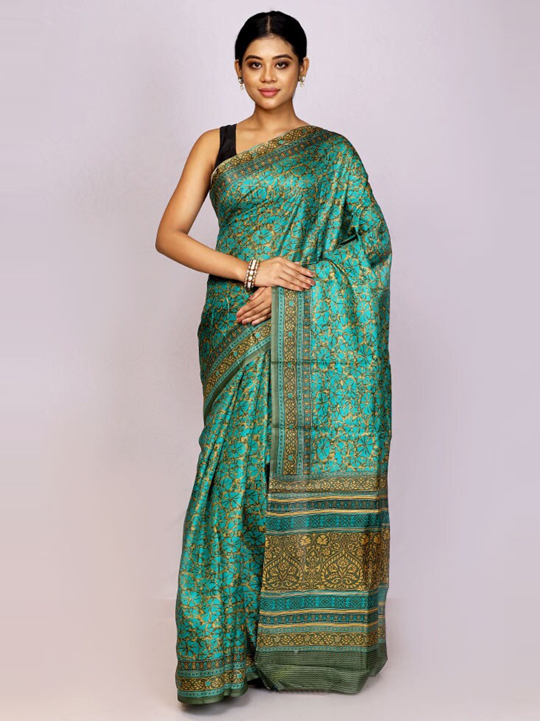 

AllSilks Abstract Printed Pure Silk Saree, Green