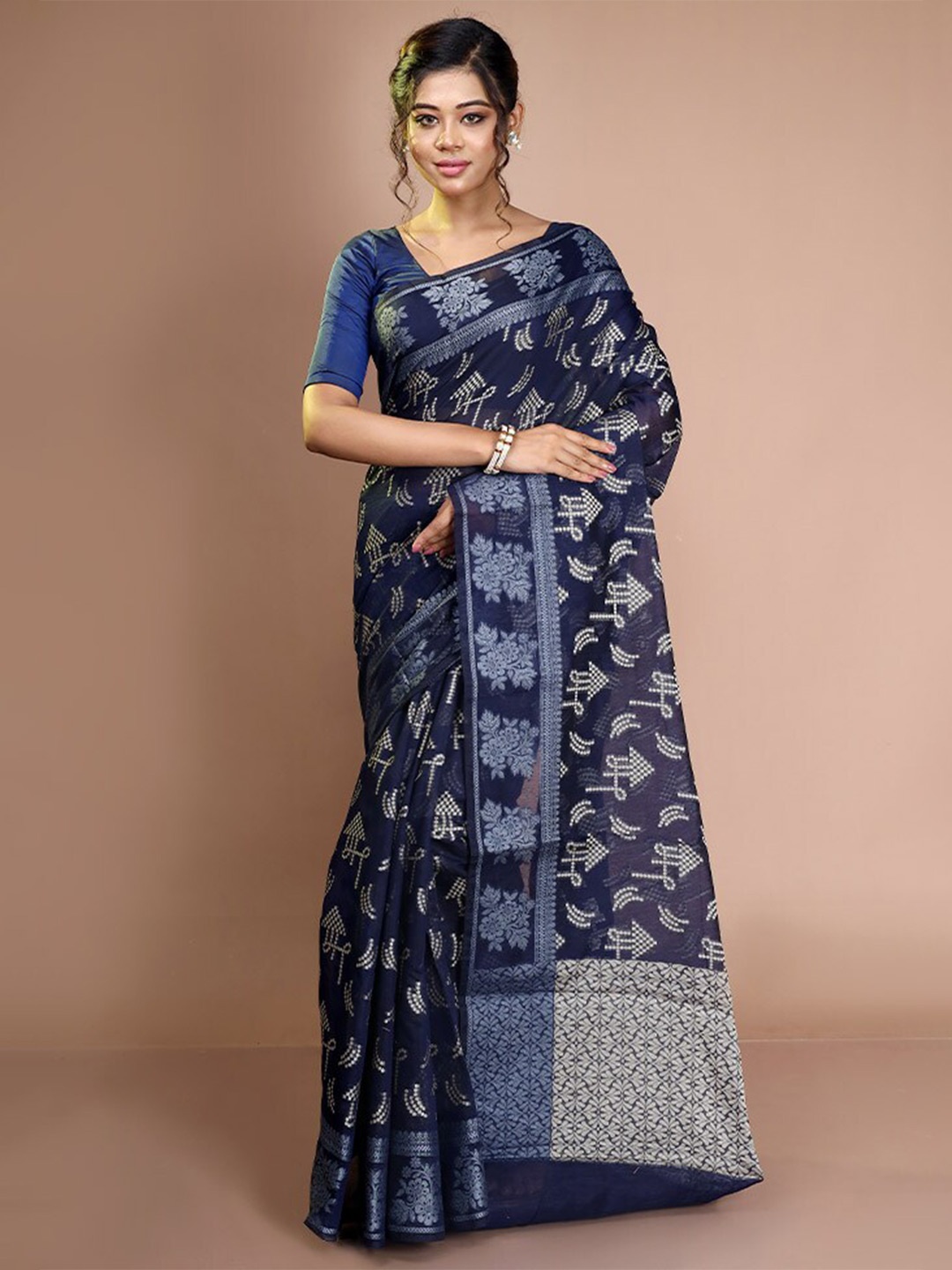 

AllSilks Ethnic Motifs Woven Design Zari Saree, Blue