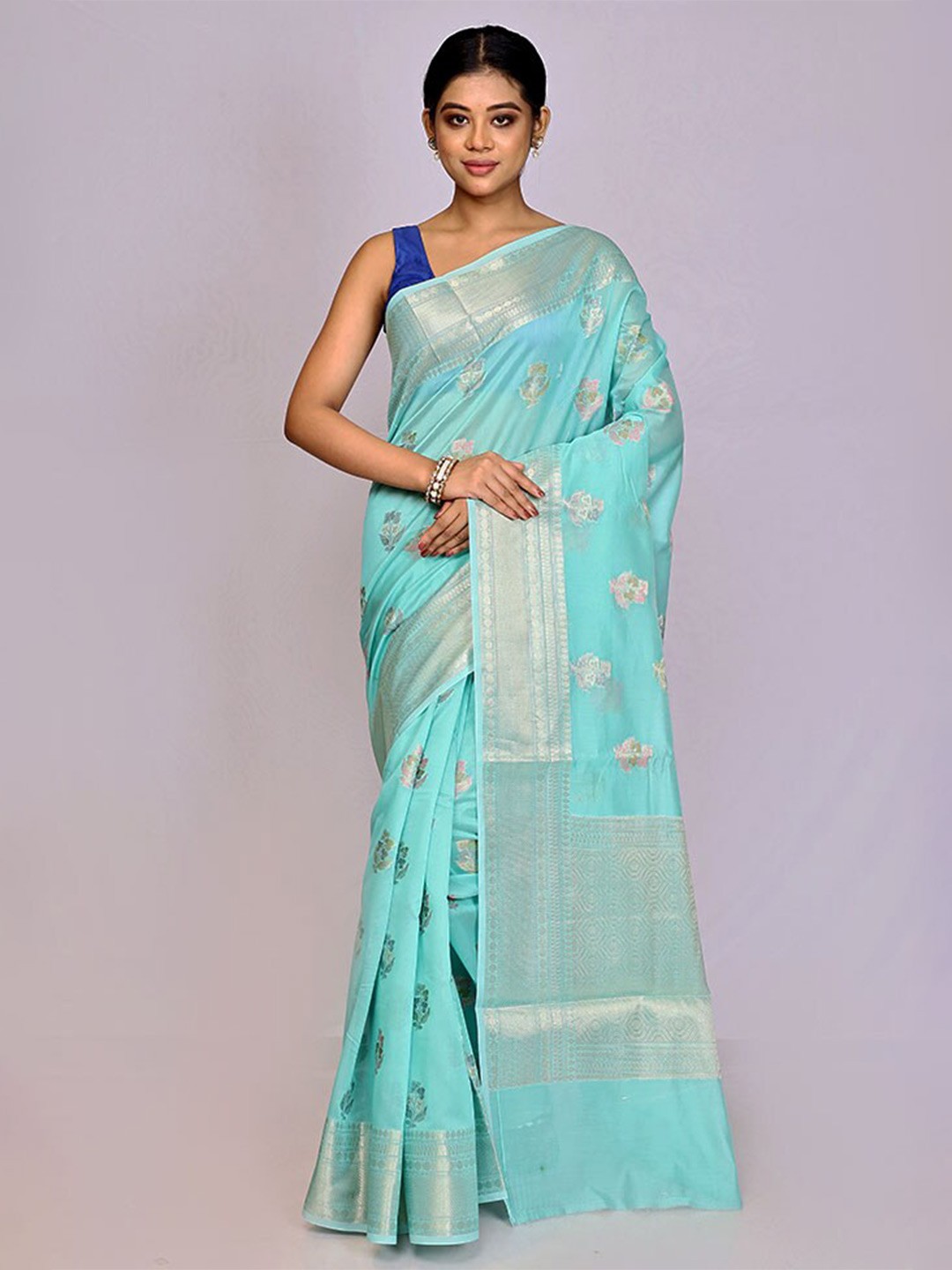 

AllSilks Ethnic Motifs Woven Design Zari Saree, Turquoise blue