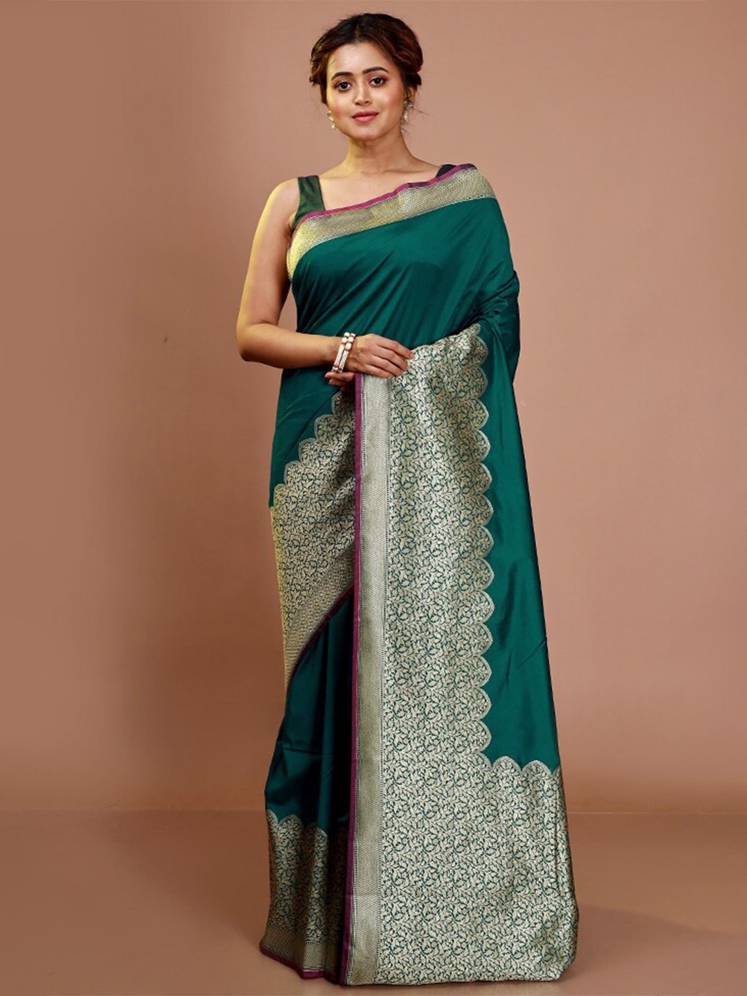 

AllSilks Zari Silk Blend Saree, Blue