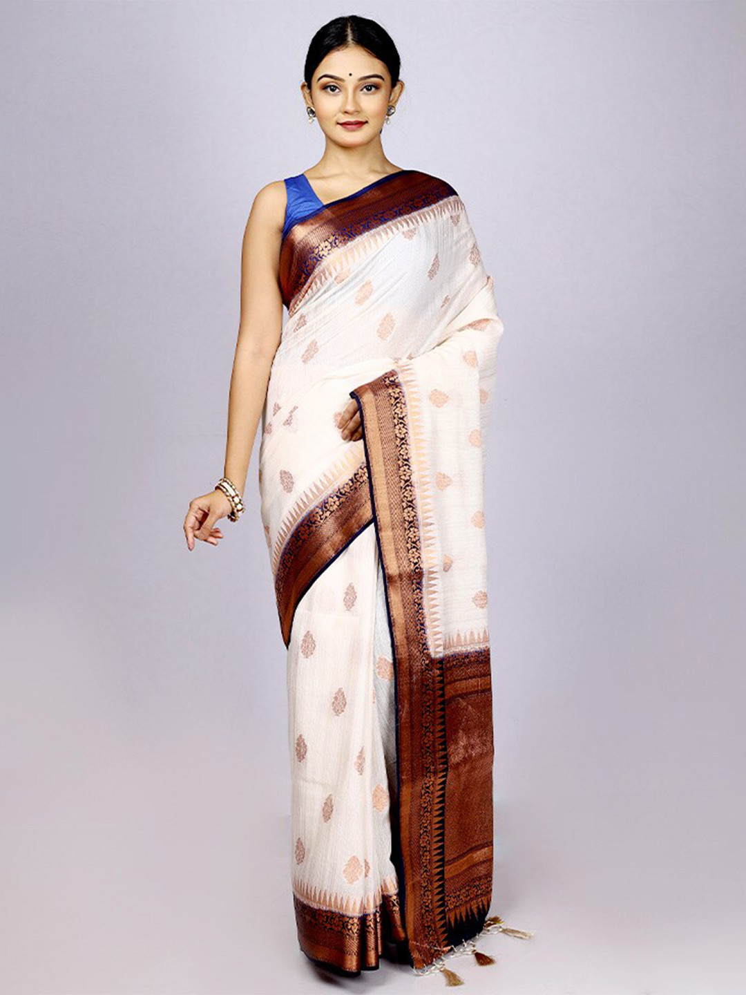 

AllSilks Woven Design Zari Saree, White