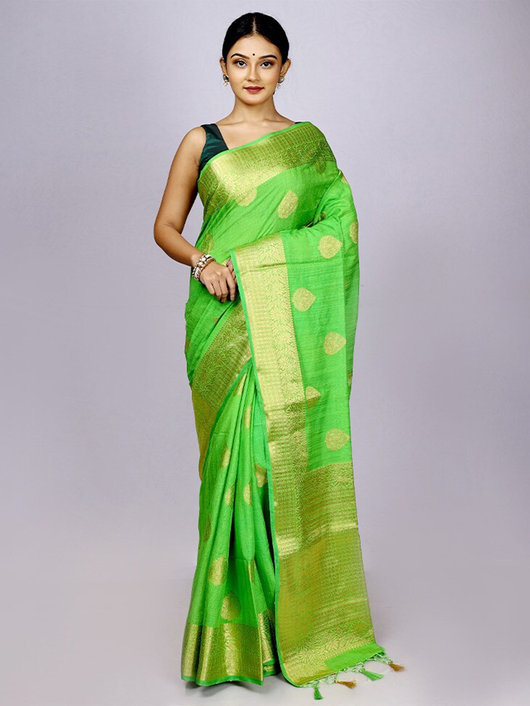 

AllSilks Ethnic Motif Woven Design Zari Saree, Green