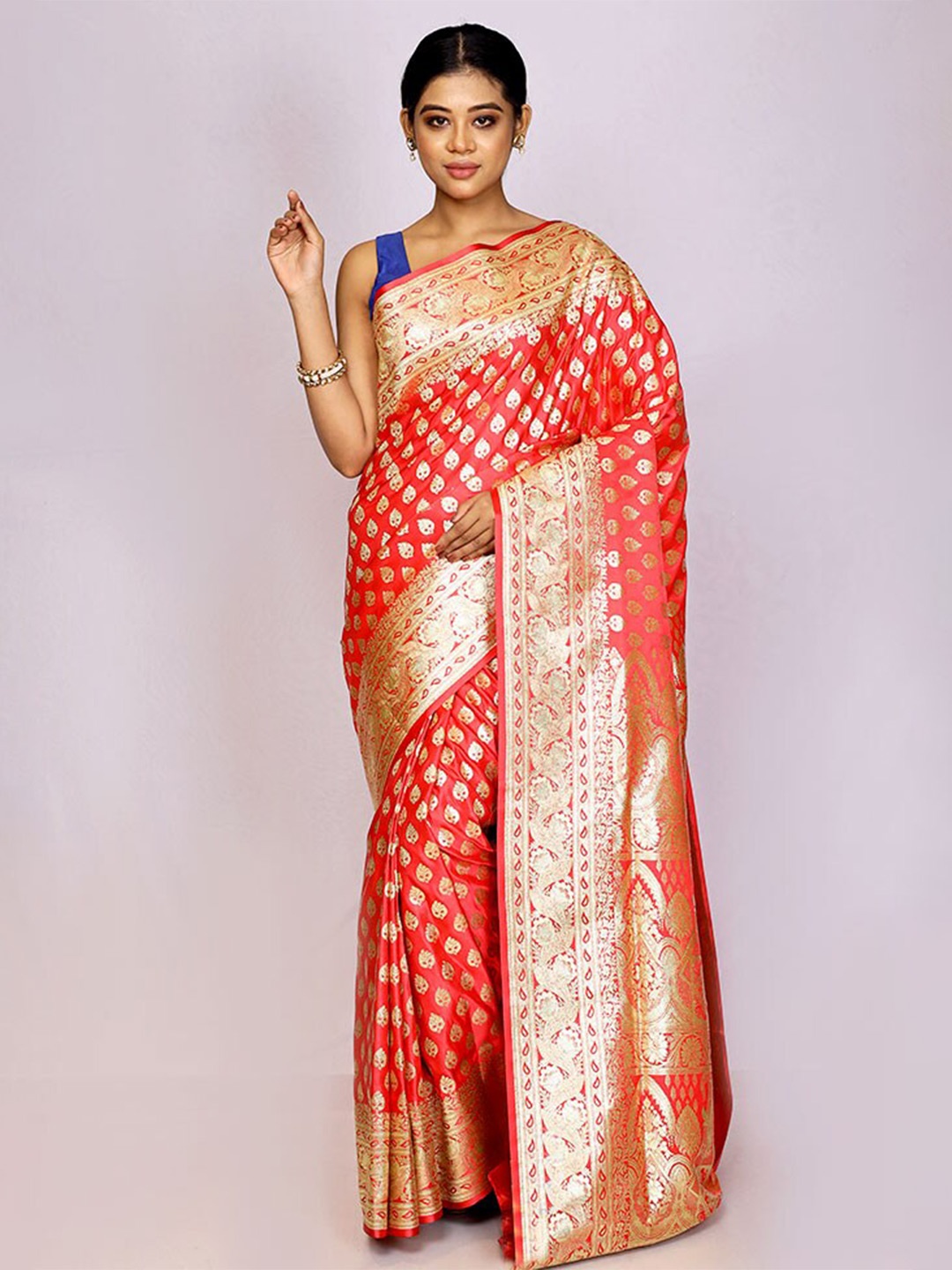 

AllSilks Ethnic Motifs Woven Design Zari Banarasi Saree, Red