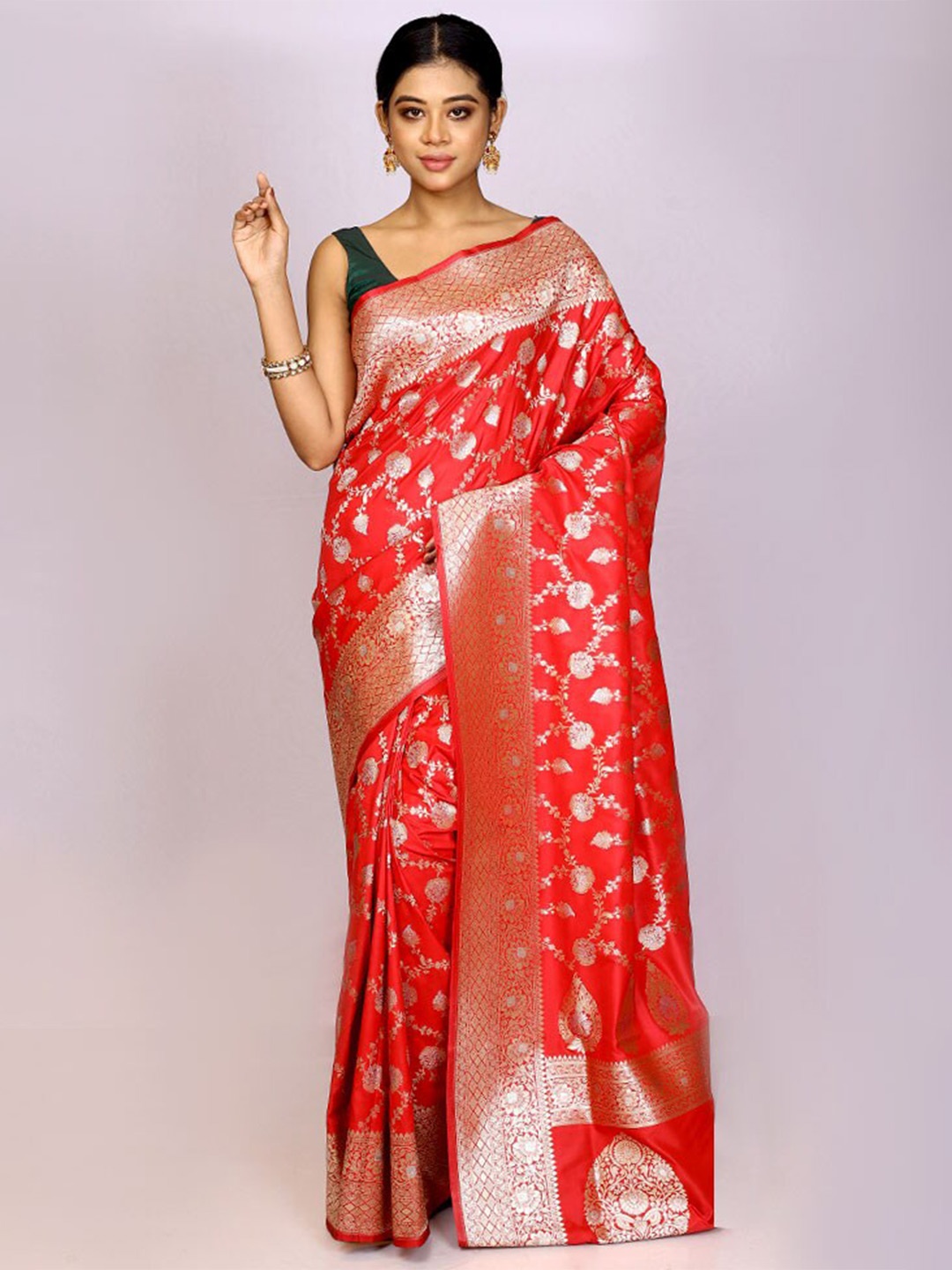 

AllSilks Woven Design Zari Silk Blend Uppada Saree, Red
