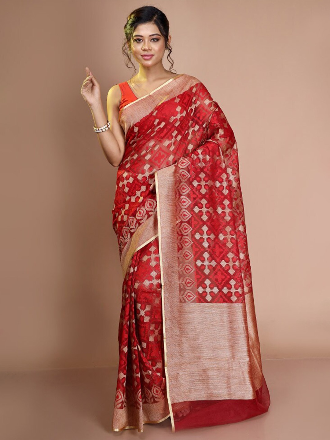 

AllSilks Woven Design Zari Net Saree, Maroon