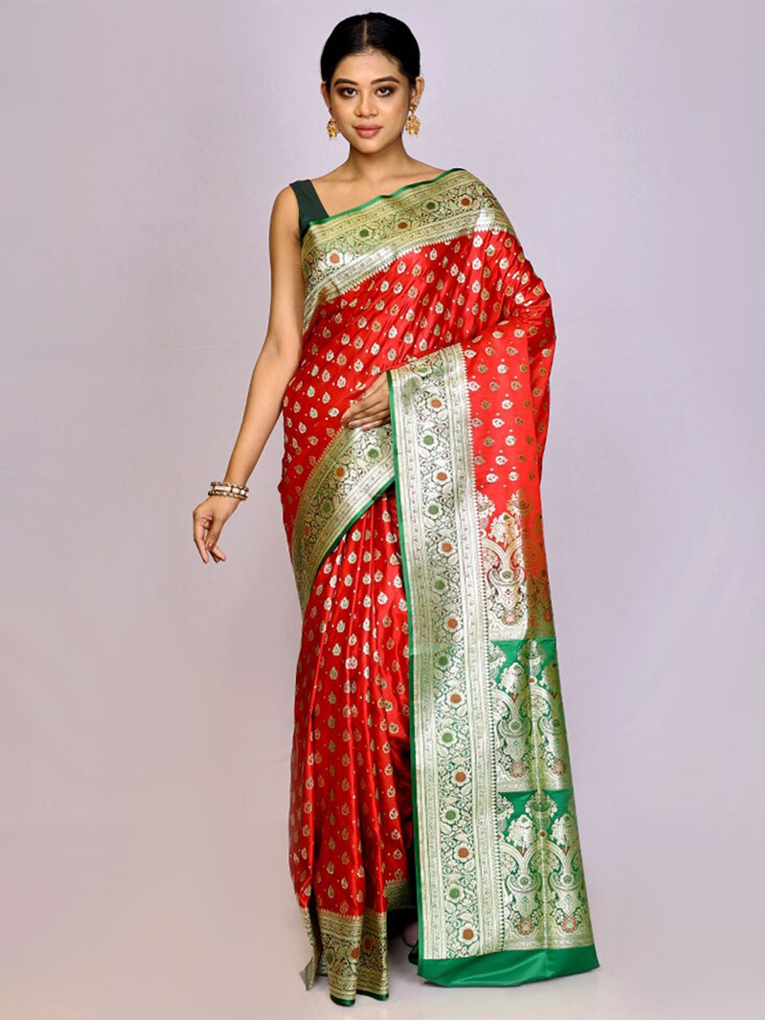 

AllSilks Woven Design Zari Silk Blend Banarasi Saree, Red
