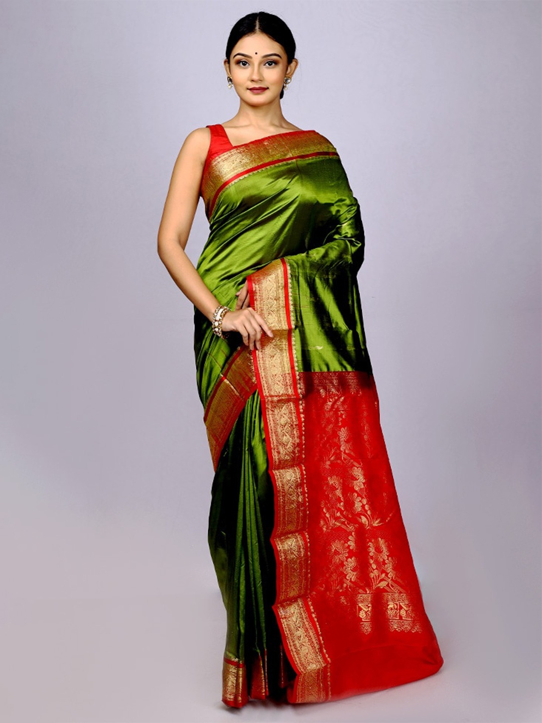 

AllSilks Zari Pure Silk Kanjeevaram Saree, Green