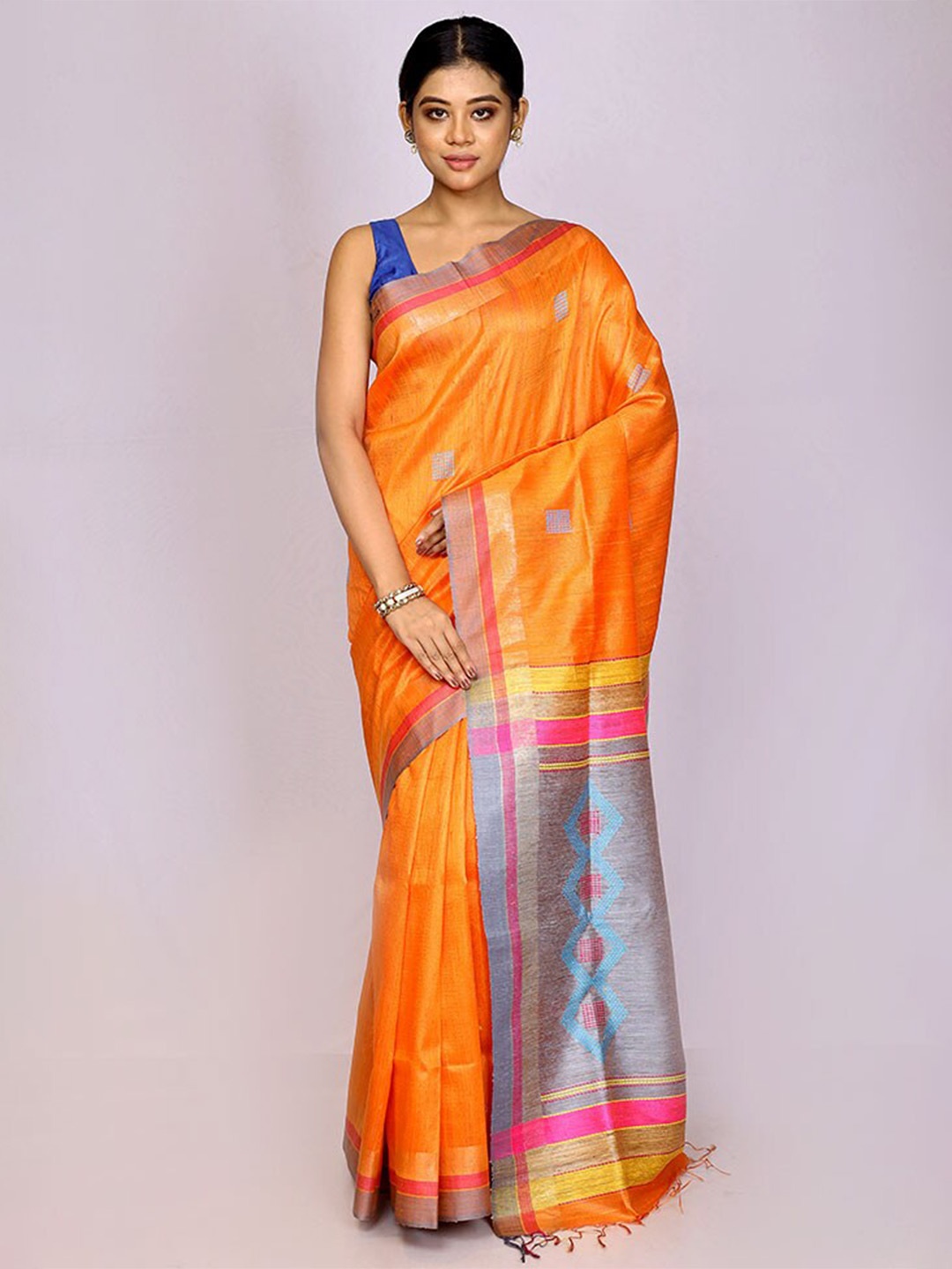 

AllSilks Geometric Woven Design Zari Banarasi Saree, Orange