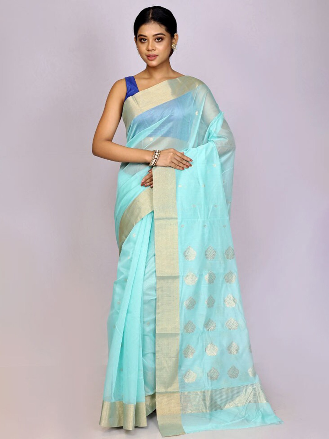 

AllSilks Woven Design Zari Pure Silk Chanderi Saree, Blue