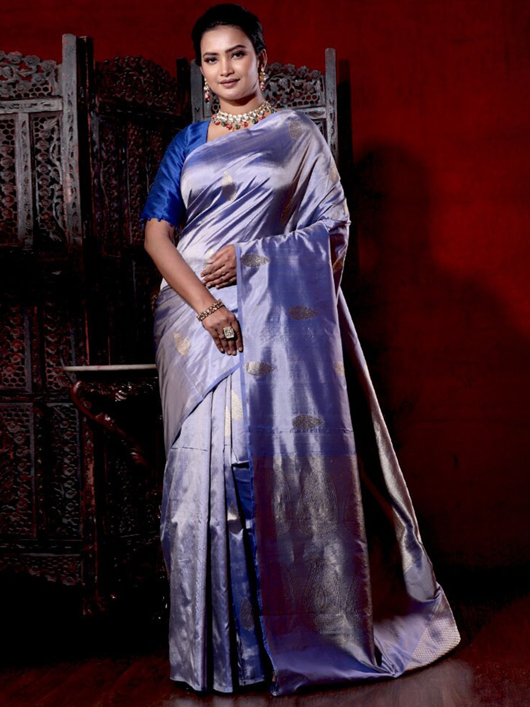 

AllSilks Woven Design Zari Pure Silk Saree, Purple