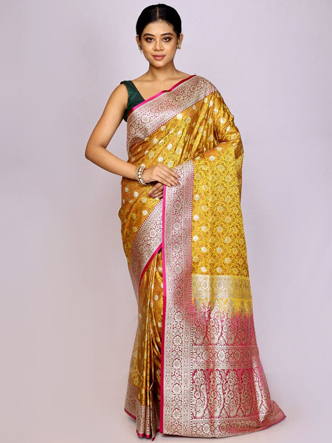 

AllSilks Ethnic Motifs Woven Design Zari Banarasi Saree, Yellow