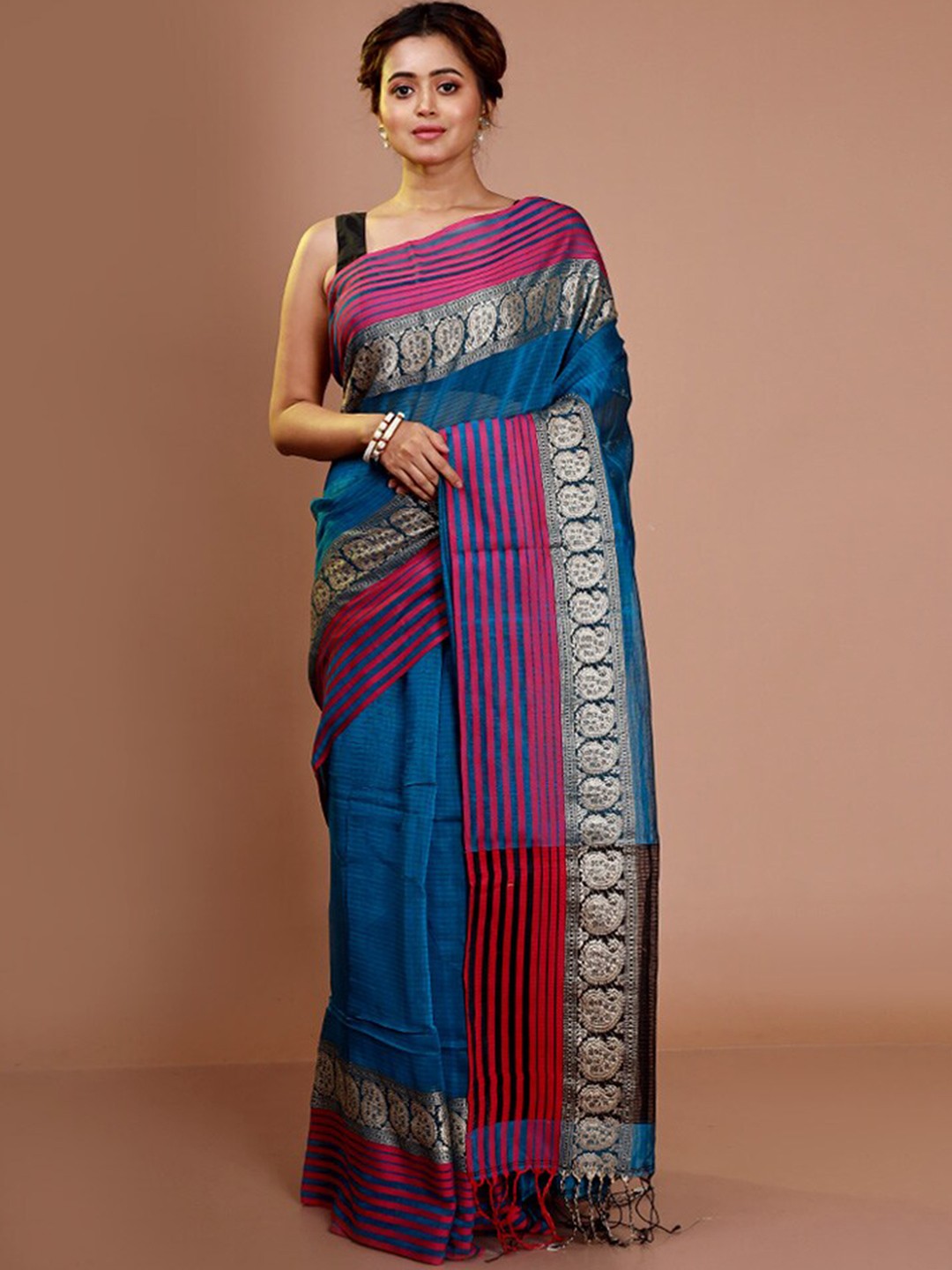 

AllSilks Paisley Woven Design Zari Saree, Blue