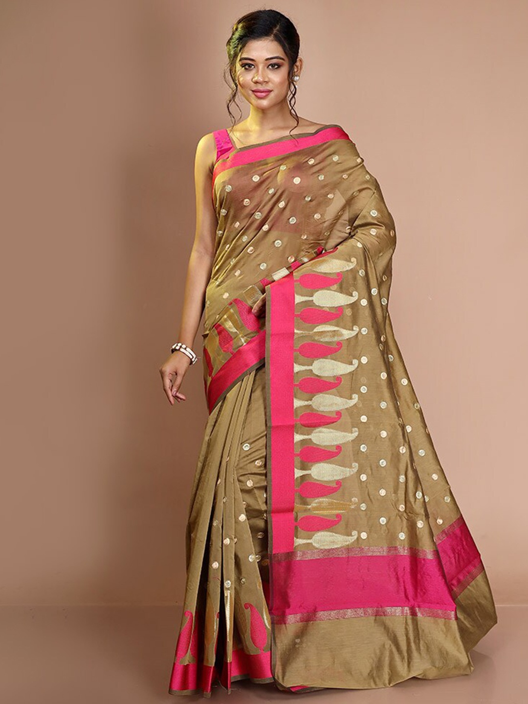 

AllSilks Woven Design Zari Saree, Brown