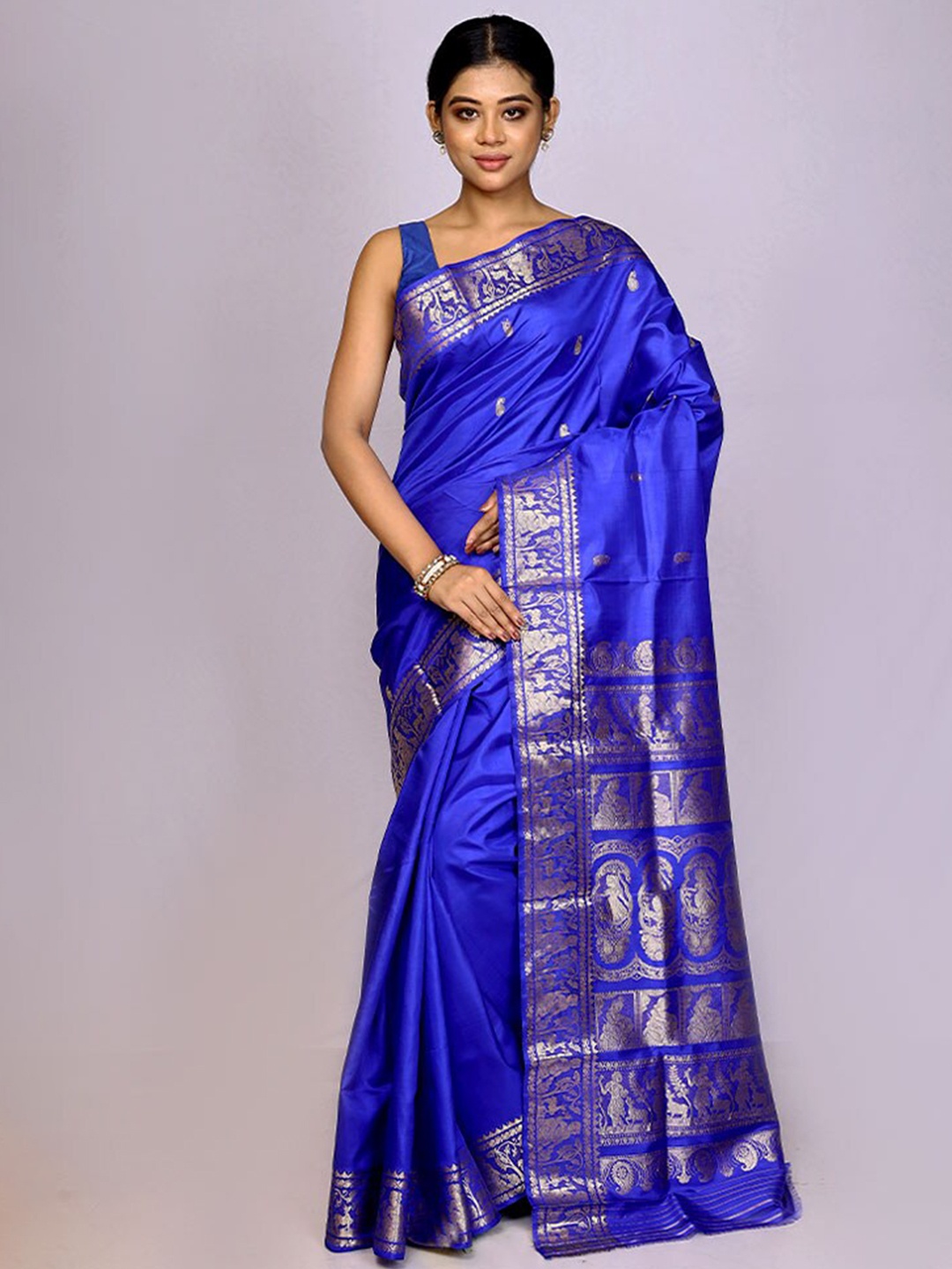 

AllSilks Paisley Woven Design Zari Pure Silk Baluchari Saree, Blue