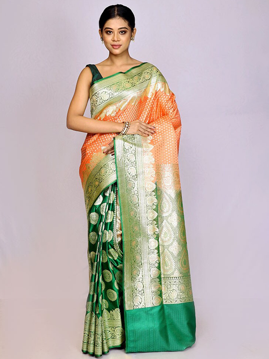 

AllSilks Ethnic Motifs Woven Design Zari Banarasi Saree, Orange