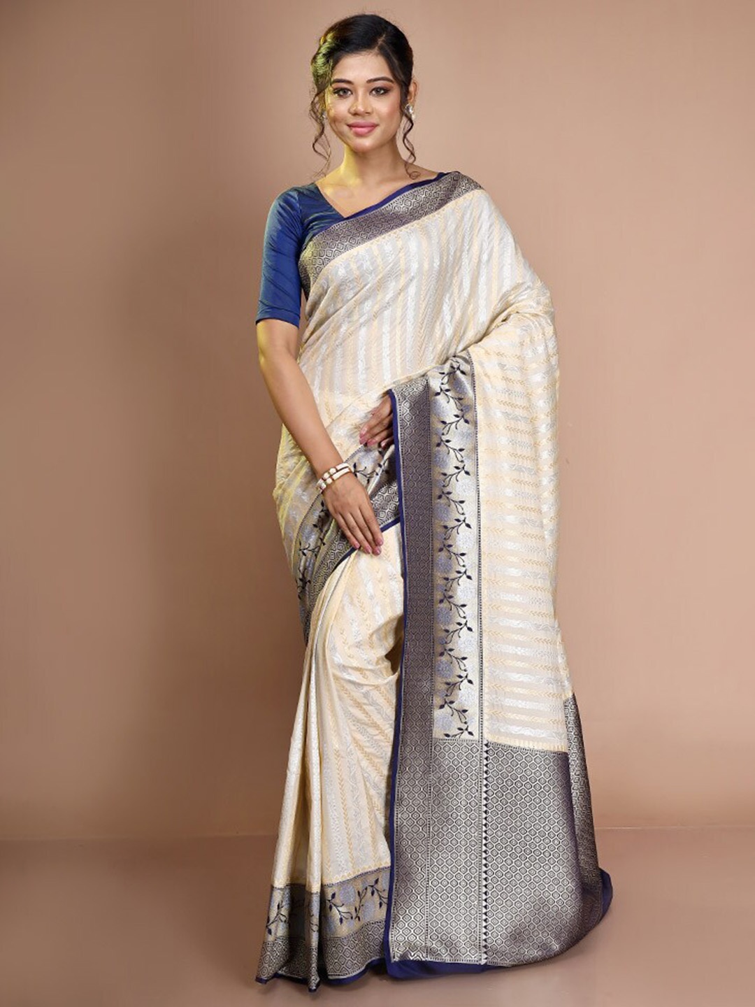 

AllSilks Ethnic Motif Woven Design Zari Saree, Cream