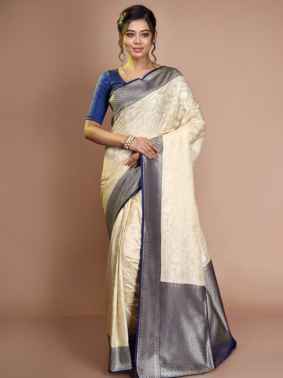 

AllSilks Ethnic Motif Woven Design Zari Saree, Cream