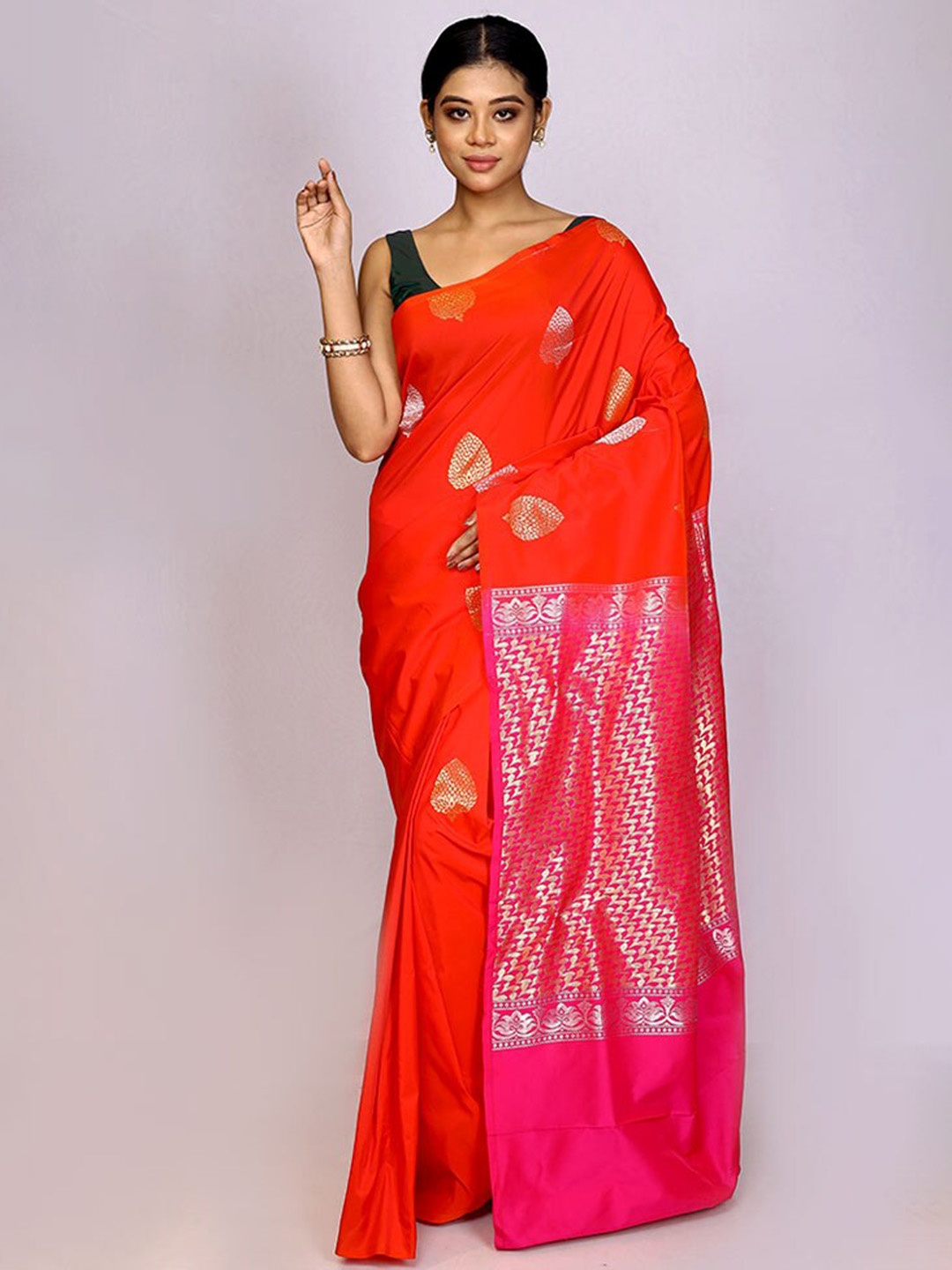 

AllSilks Ethnic Motifs Woven Design Zari Banarasi Saree, Red