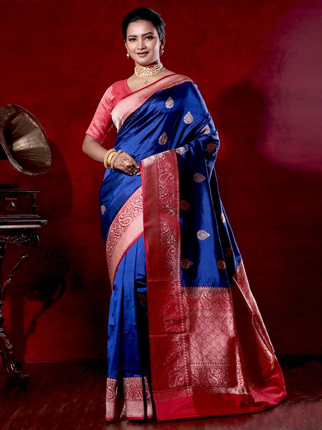 

AllSilks Ethnic Motifs Woven Design Zari Pure Silk Saree, Blue